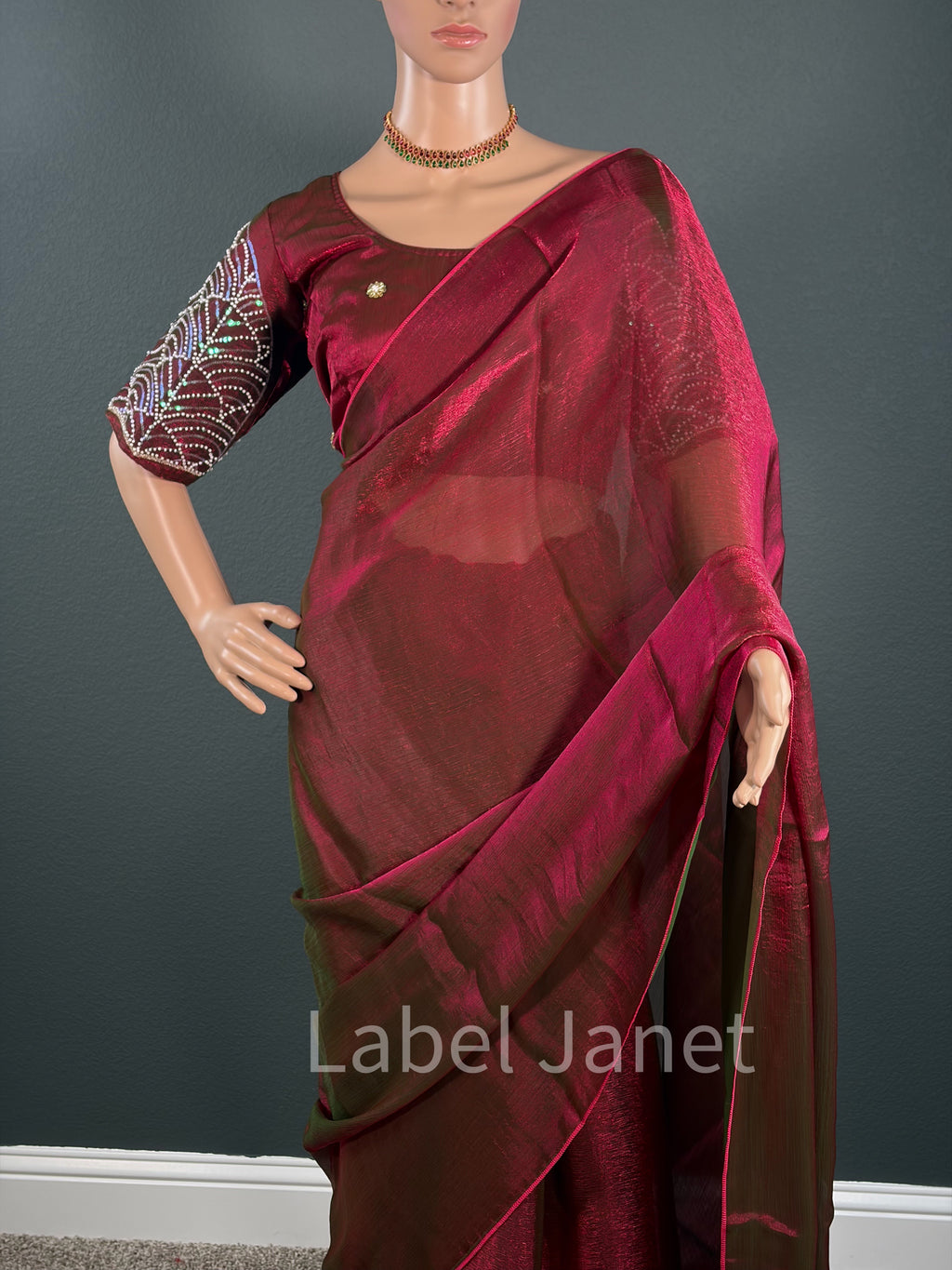 Pearl Queen in Maroon - Plain space silk saree with blouse