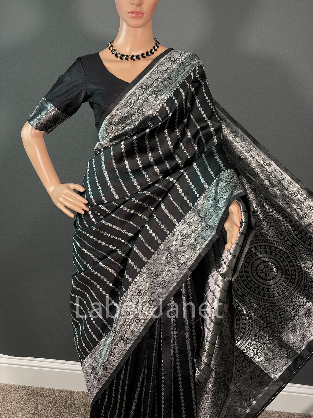 Black Magic Wave - Black Banarasi Saree
