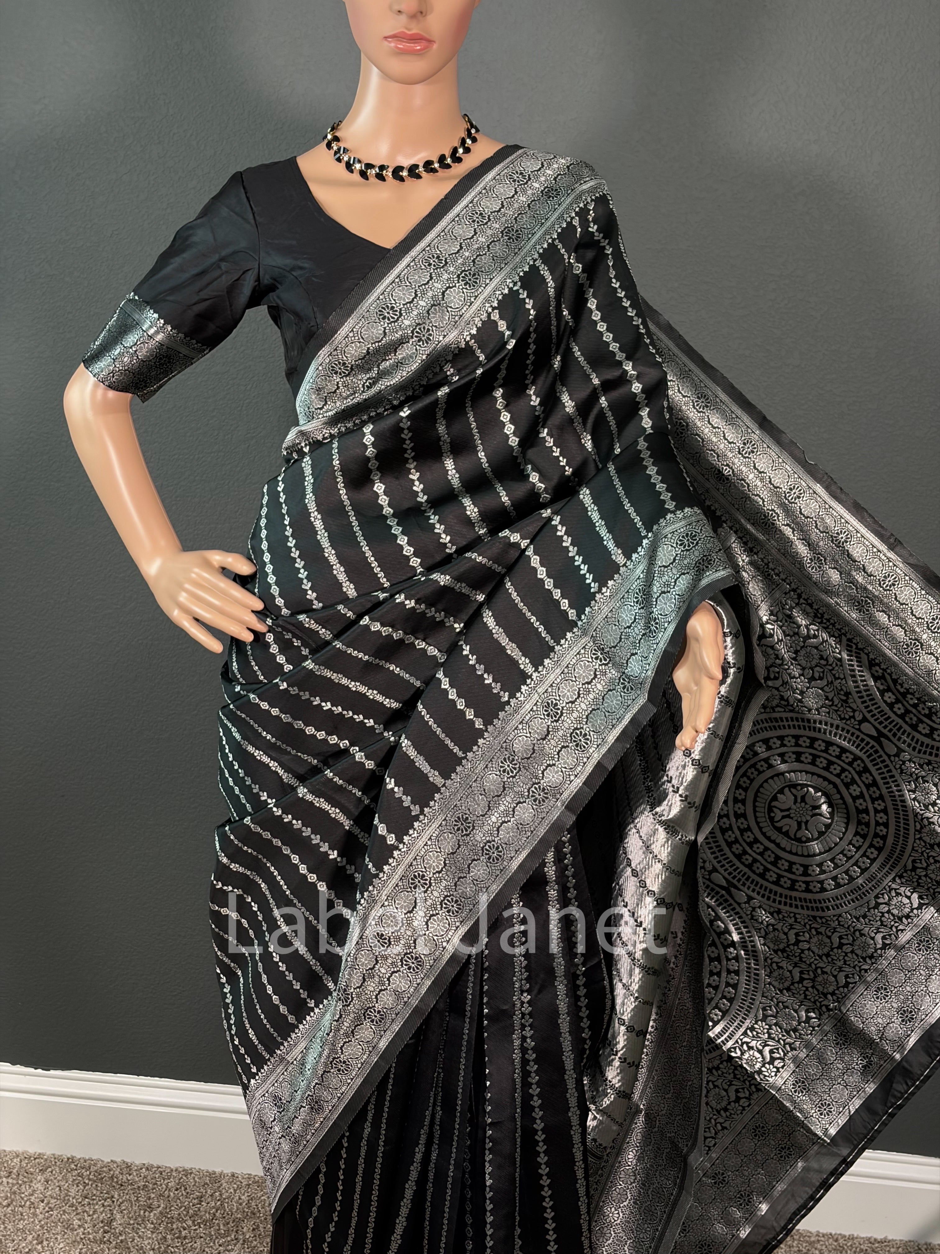 Black Magic Wave - Black Banarasi Saree
