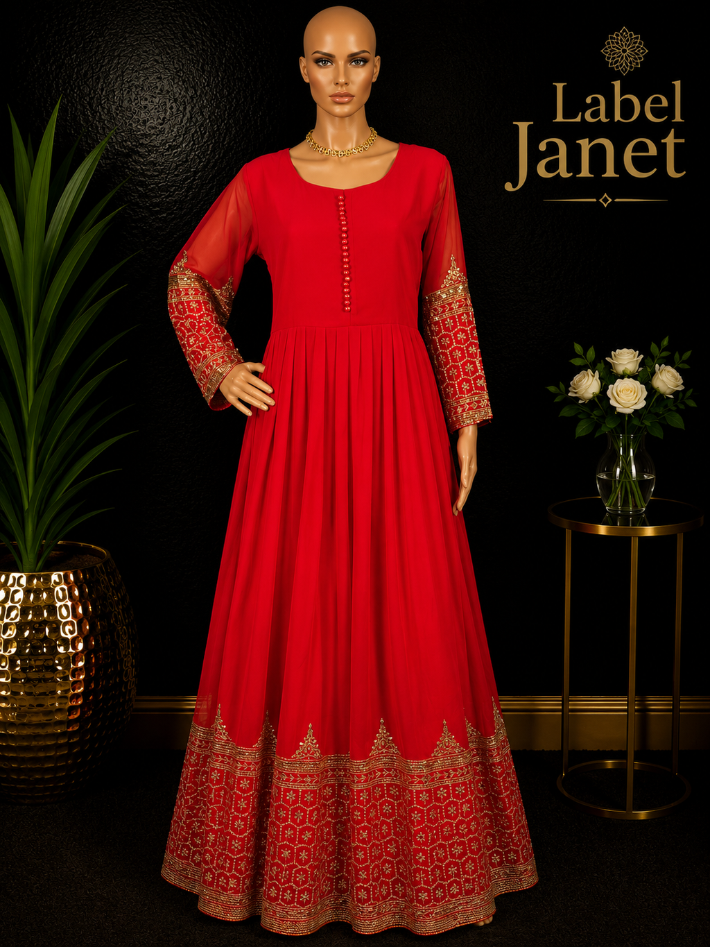 Red Velvet - Designer anarkali Gown for women ( L up to XL)