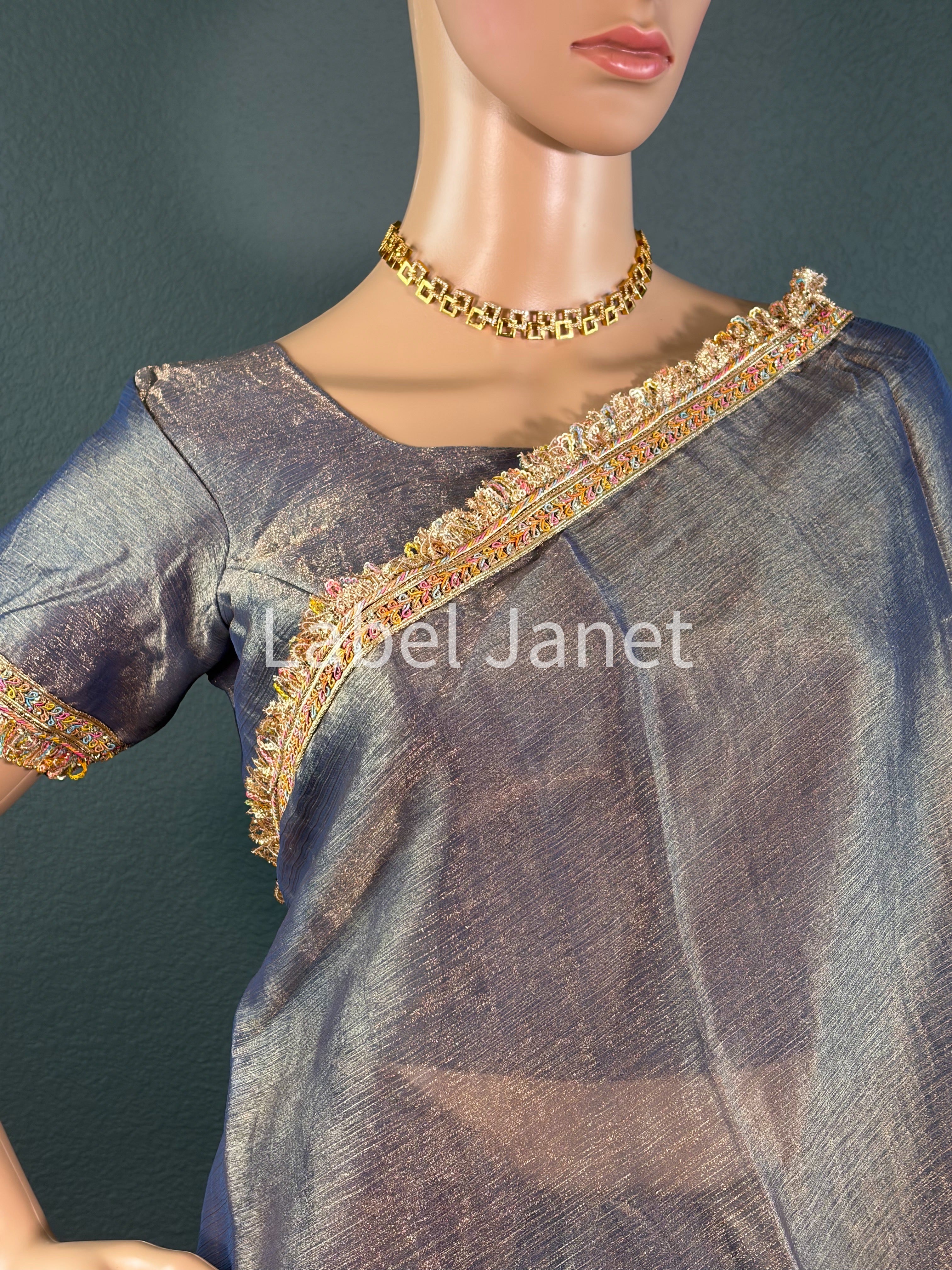 Grey Rainbow Glow - Plain space silk saree