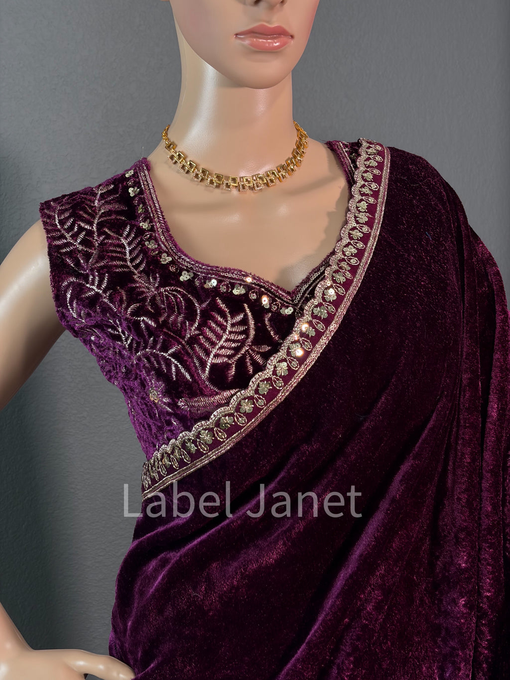 Queen Royale Velvet Drape - Velvet saree with blouse