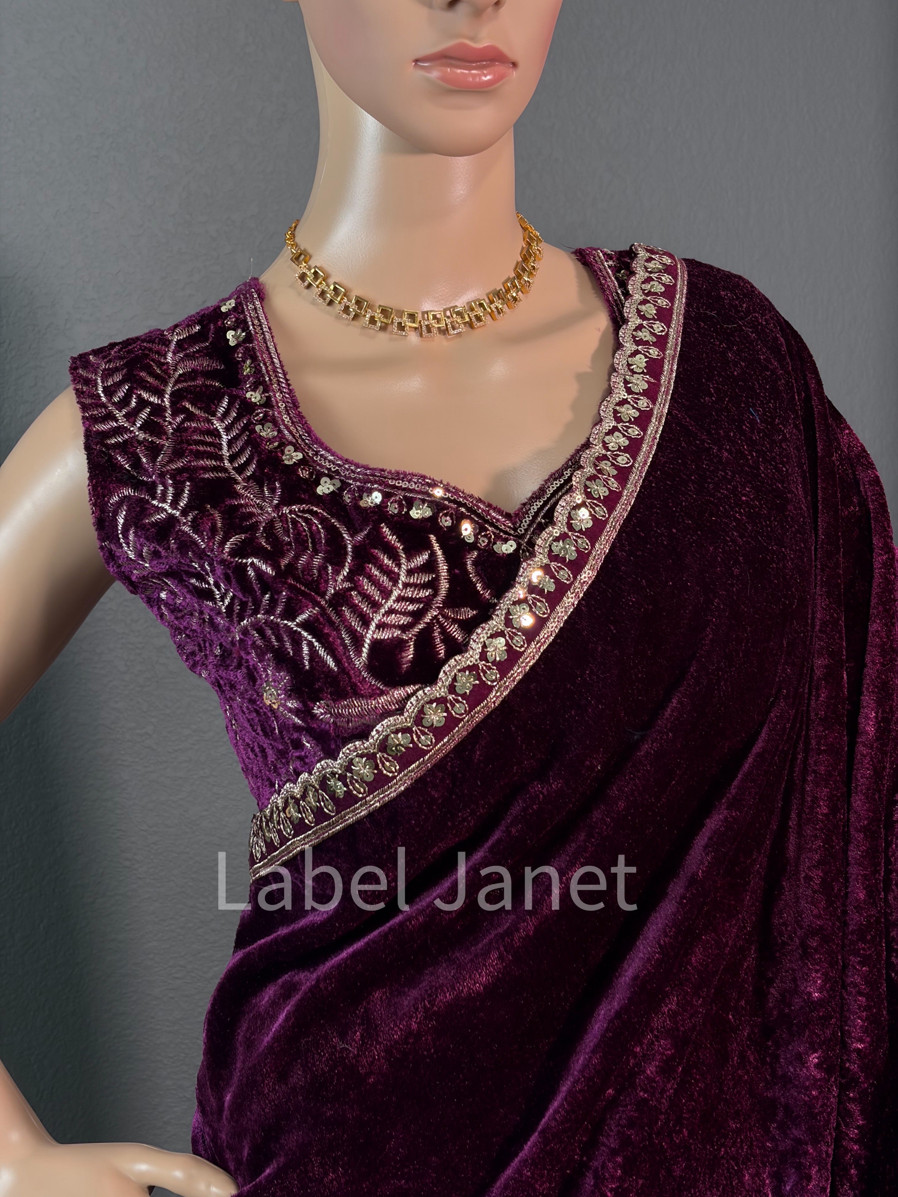 Queen Royale Velvet Drape - Velvet saree with blouse