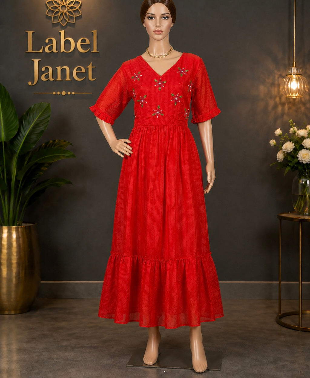 Red Velvet Breeze - Cotton Maxi Dress (L upto XL)
