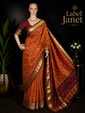 Beauty in Orange - Checked Banarasi Saree with stitched blouse (34" - 42")