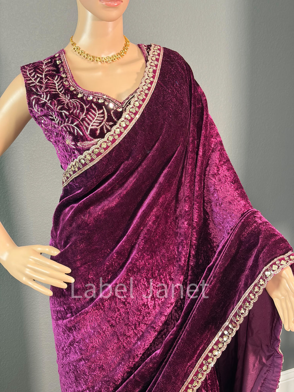 Queen Royale Velvet Drape - Velvet saree with blouse