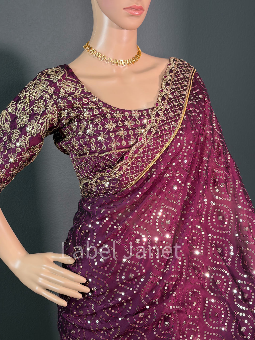 Plum Stardust - Sequin Saree