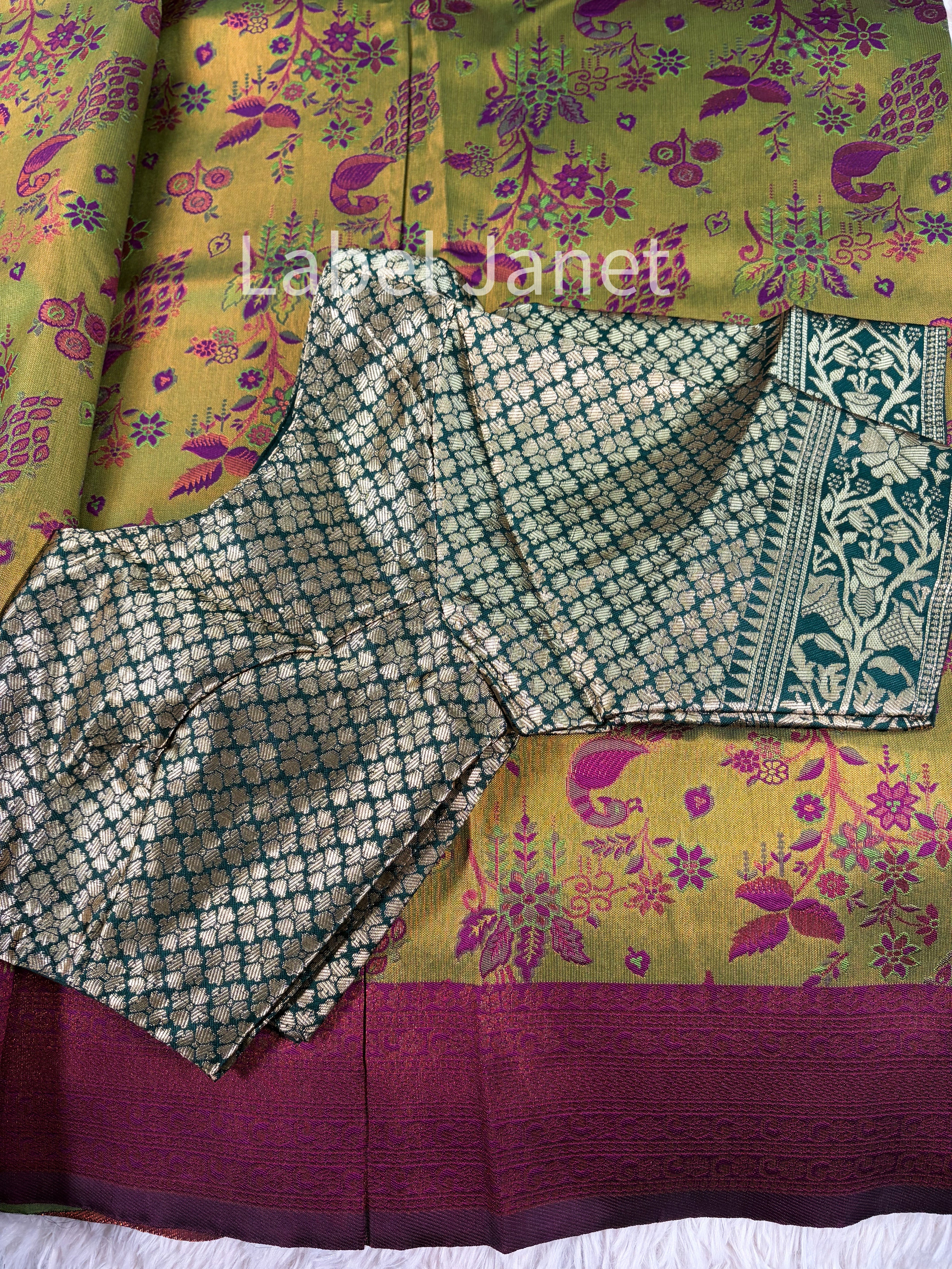 Green Kanjipuram  Soft Silk Saree with Stitched Blouse | Easy Wear | Indian Saree