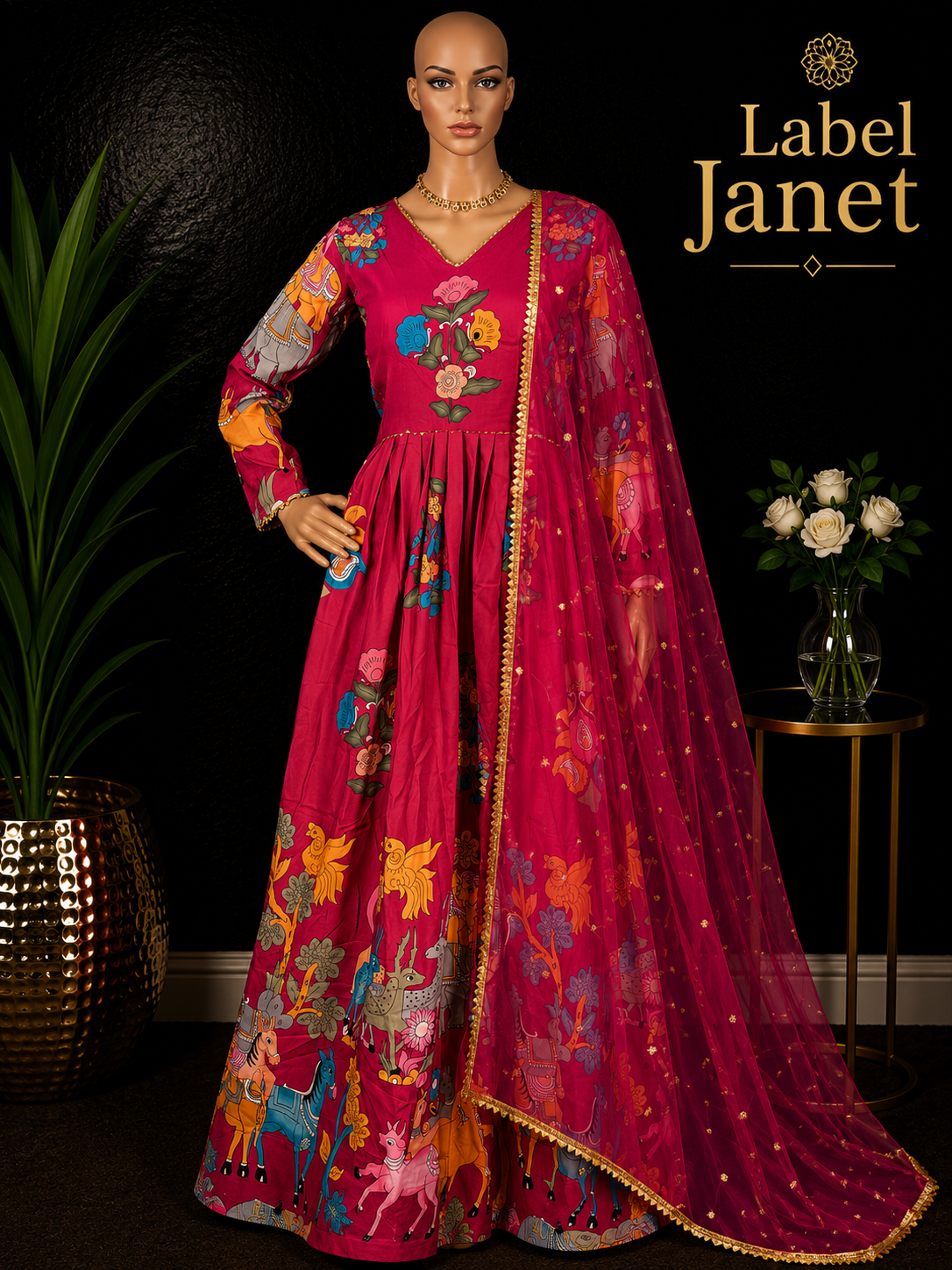 Red Kalamkari - KALAMKARI Anarkali gown for women (M up to L)
