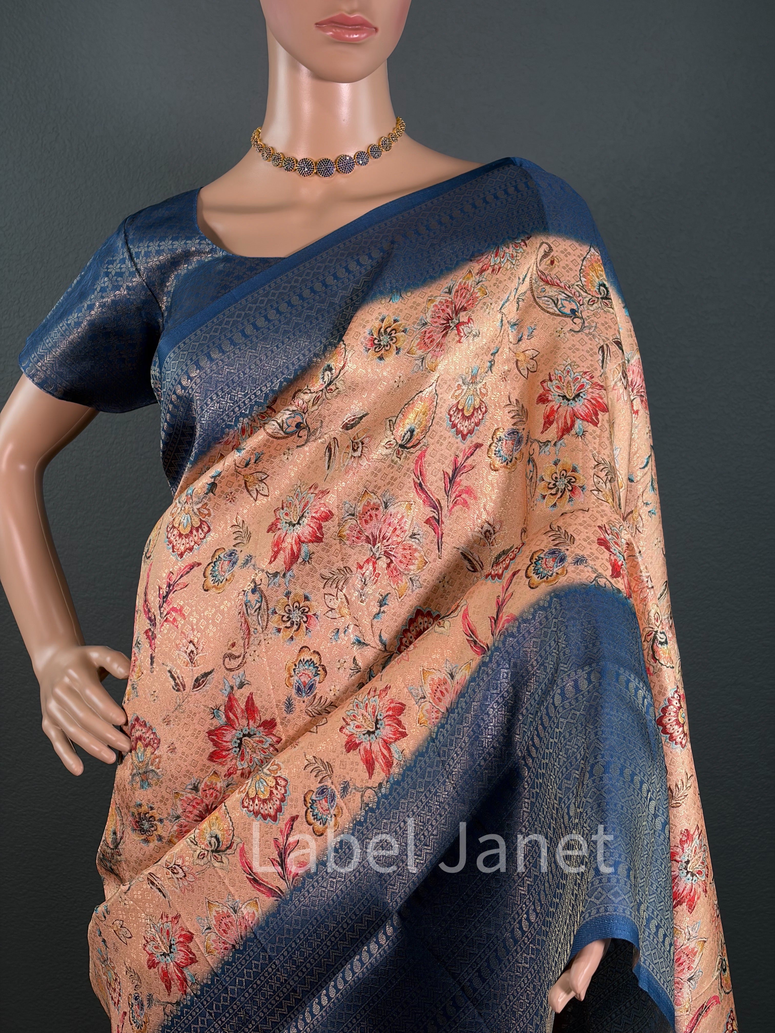 Beige Soft Silk Saree with Stitched Blouse (36" - 42")