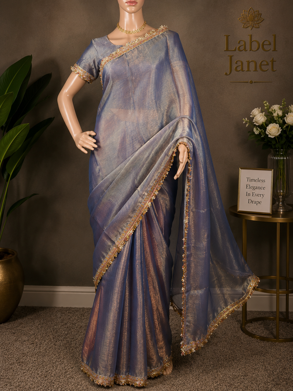 Grey Rainbow Glow - Plain space silk saree