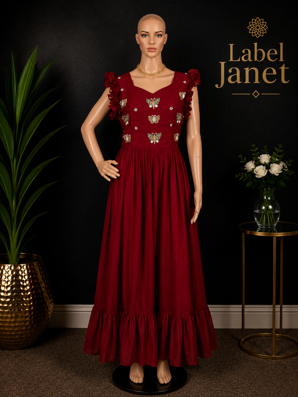 Cherry Babe - Puff Sleeve Maxi Dress for women,(M up to L)