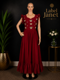 Cherry Babe - Puff Sleeve Maxi Dress for women,(M up to L)