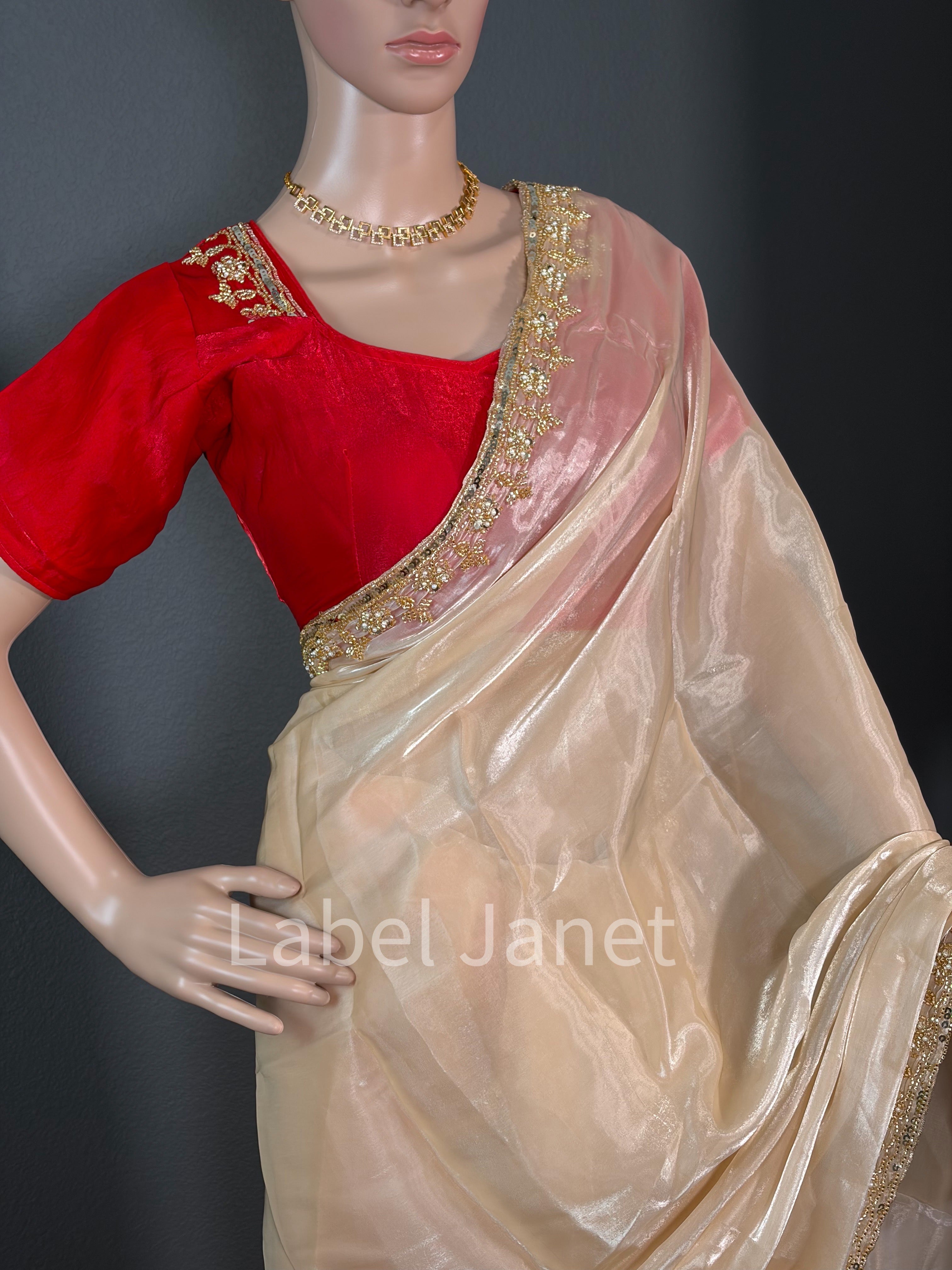 Creamy Luxy - Designer Jimmy Choo Saree