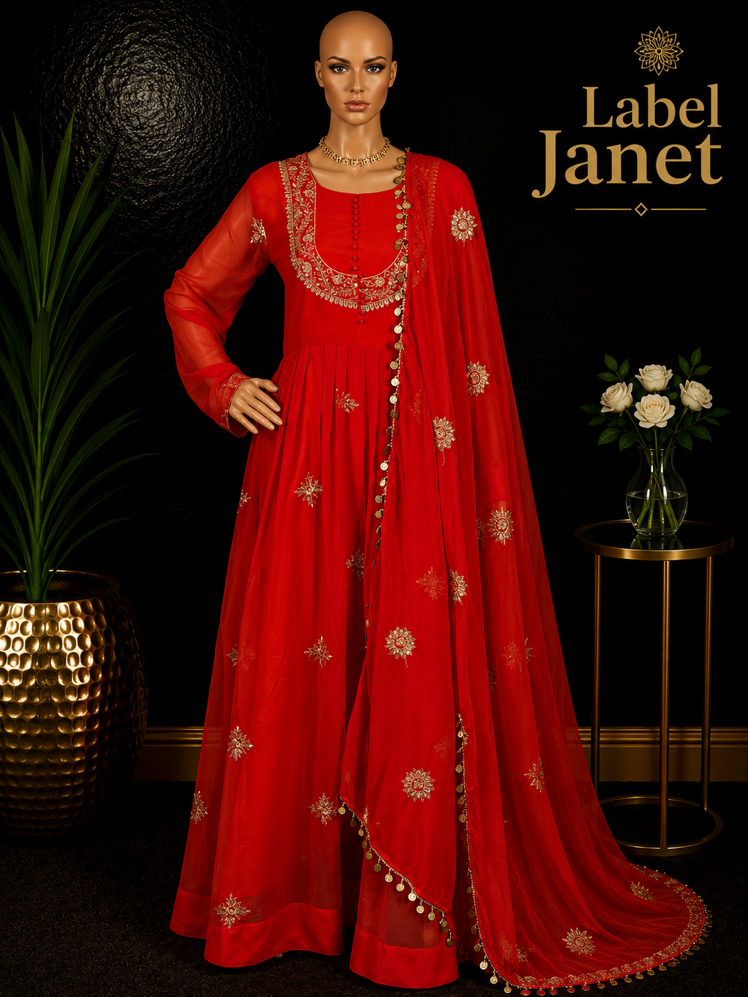 Chandhini - Orange Anarkali Gown for women (L up to XL)