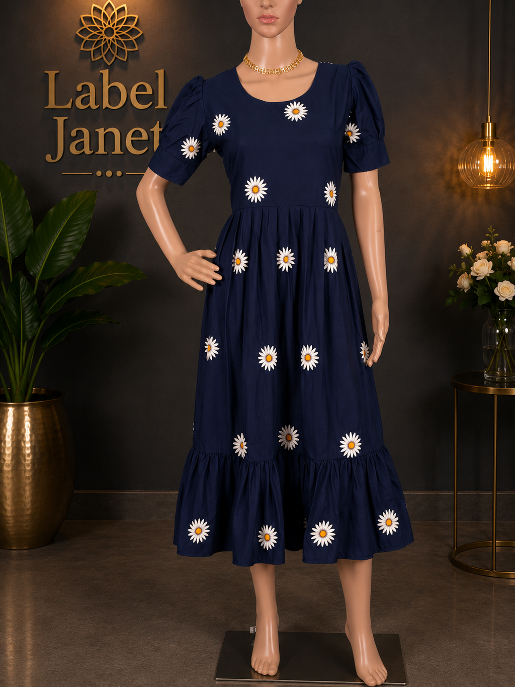 Navy Blossom Breeze - Blue Maxi Dress (L - XL)