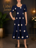 Navy Blossom Breeze - Blue Maxi Dress (L - XL)