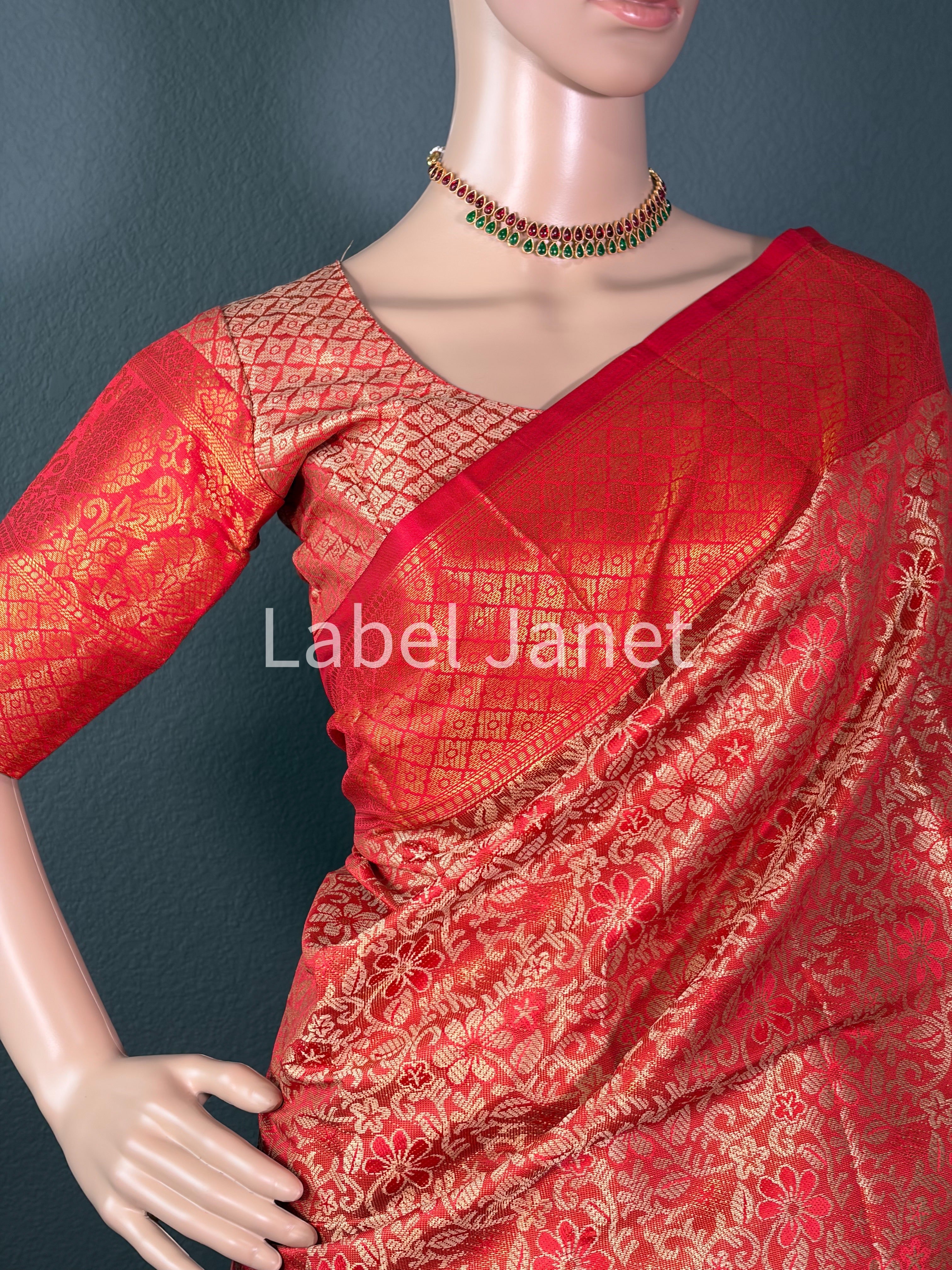 Bridal Red Glow - Banarasi silk saree with blouse