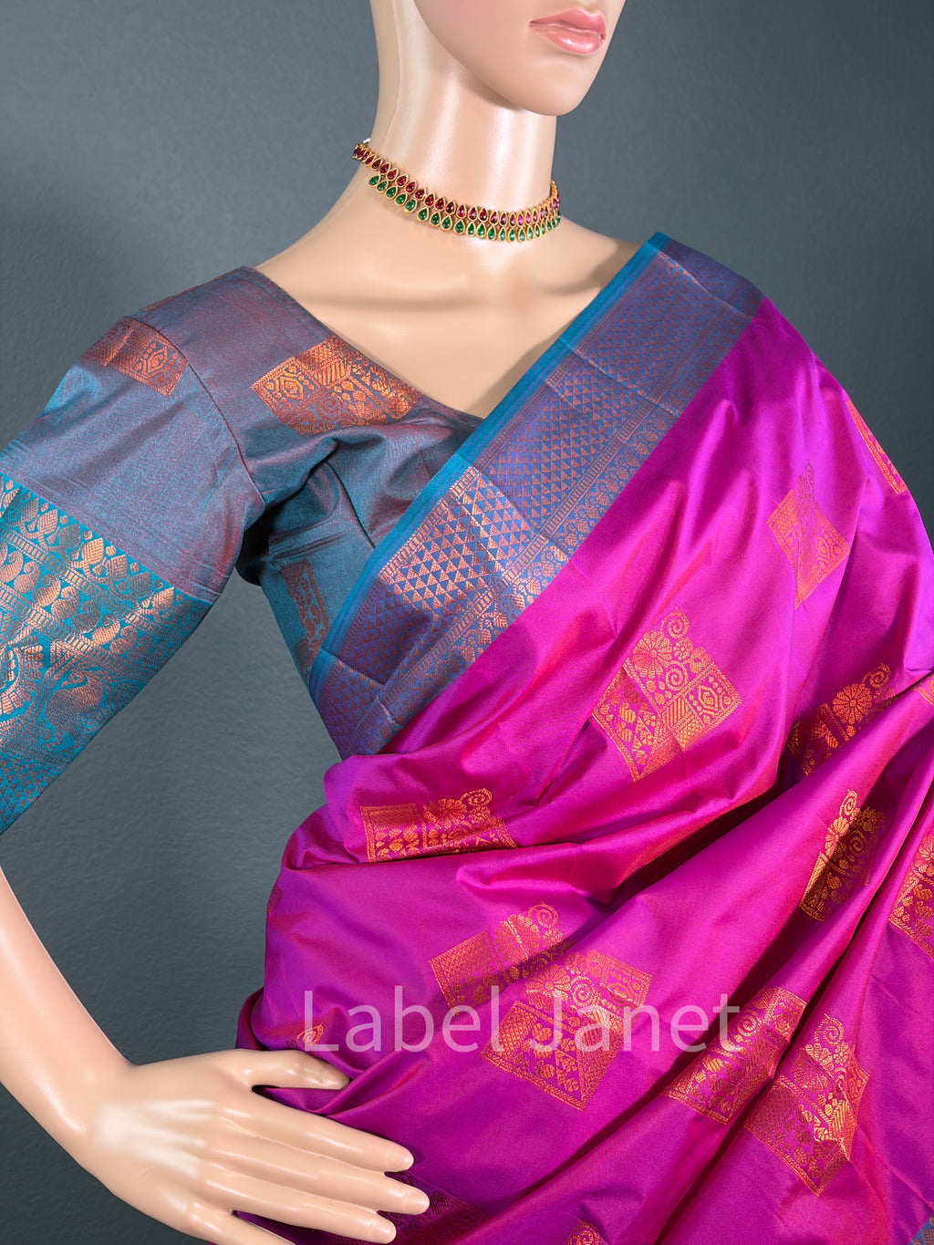 Pink Lotus Motif Silk - Kota silk saree with blouse