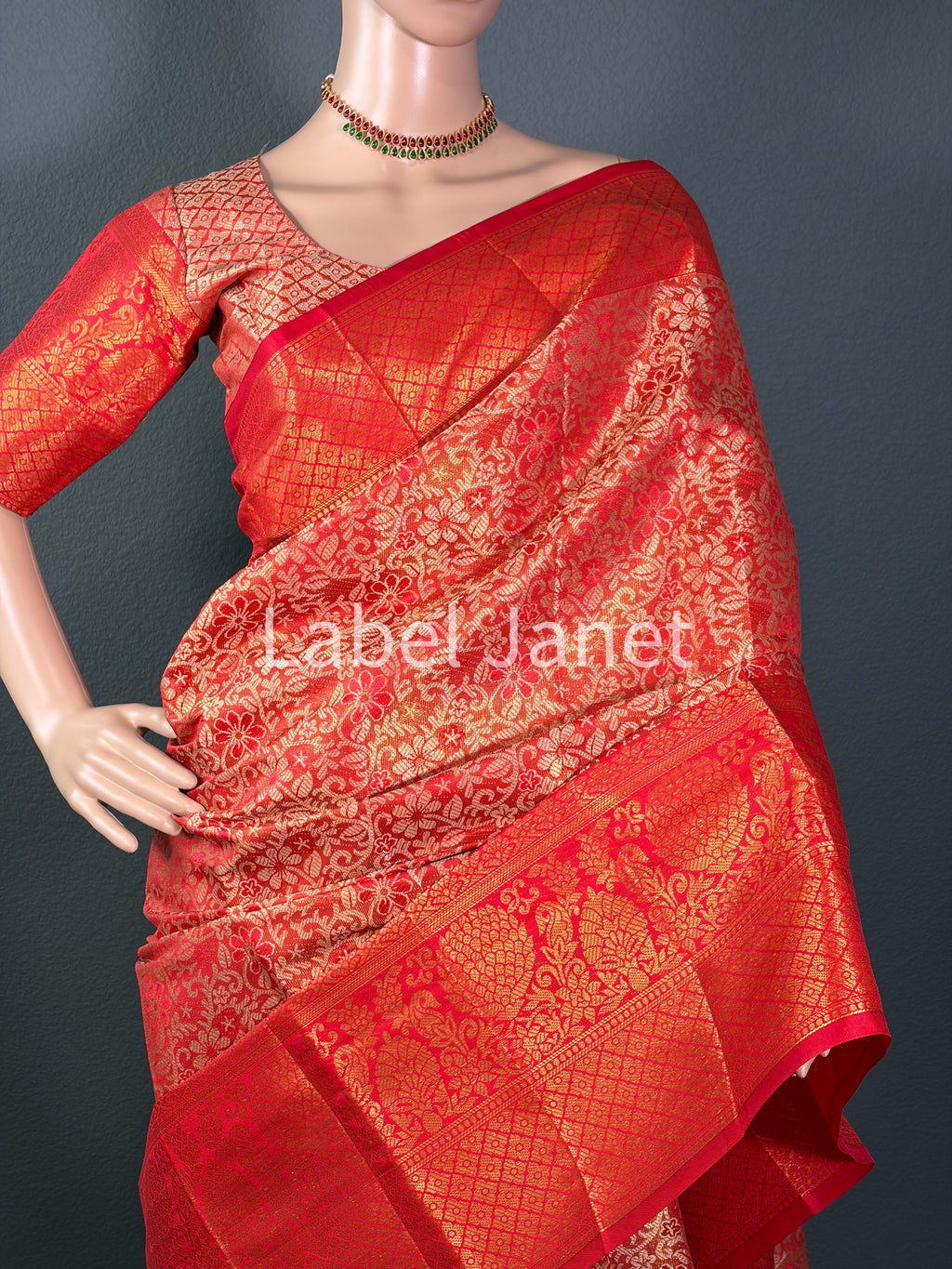 Bridal Red Glow - Banarasi silk saree with blouse