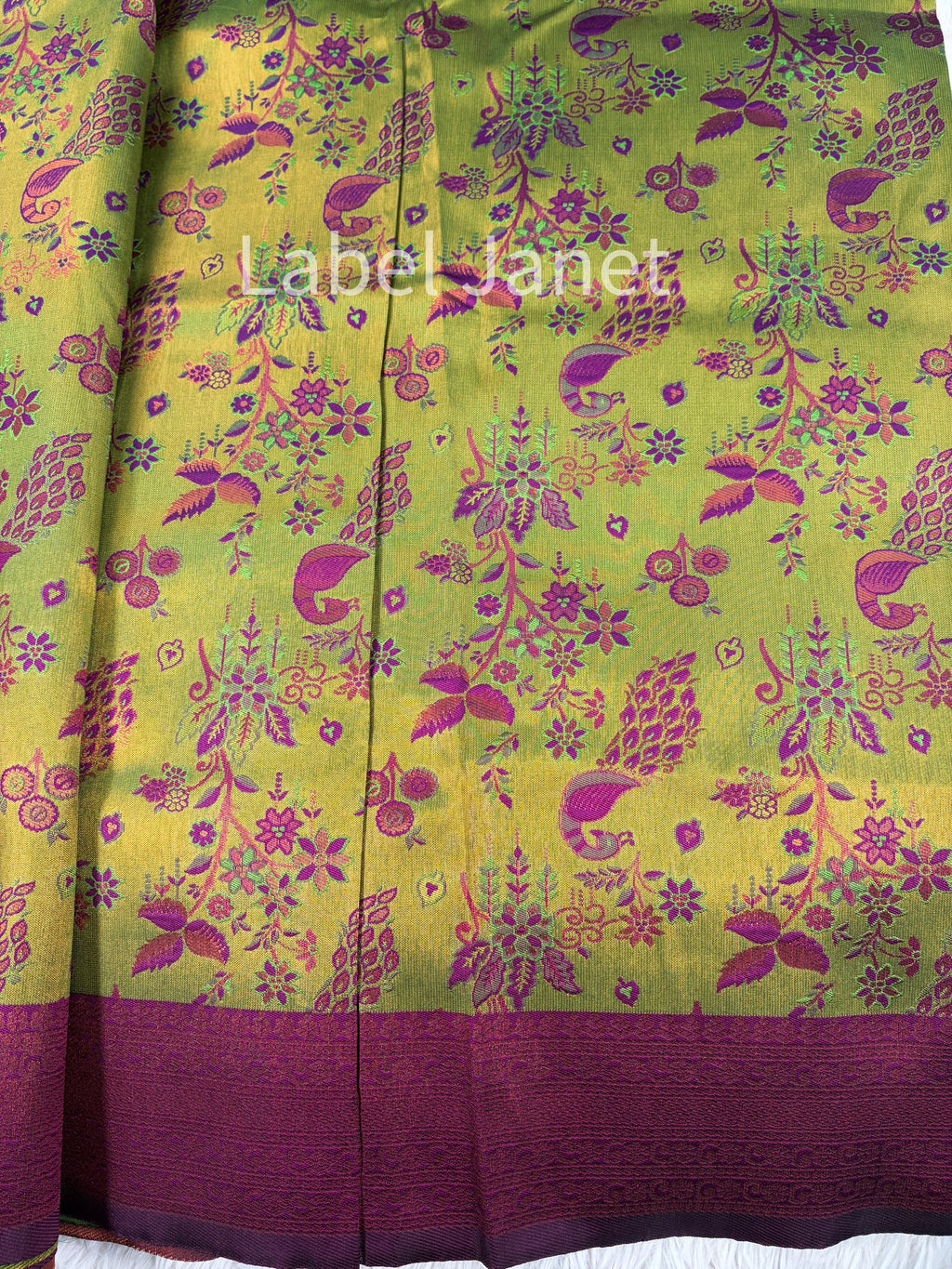 Pista Strawberry Swag - Green banarasi silk saree