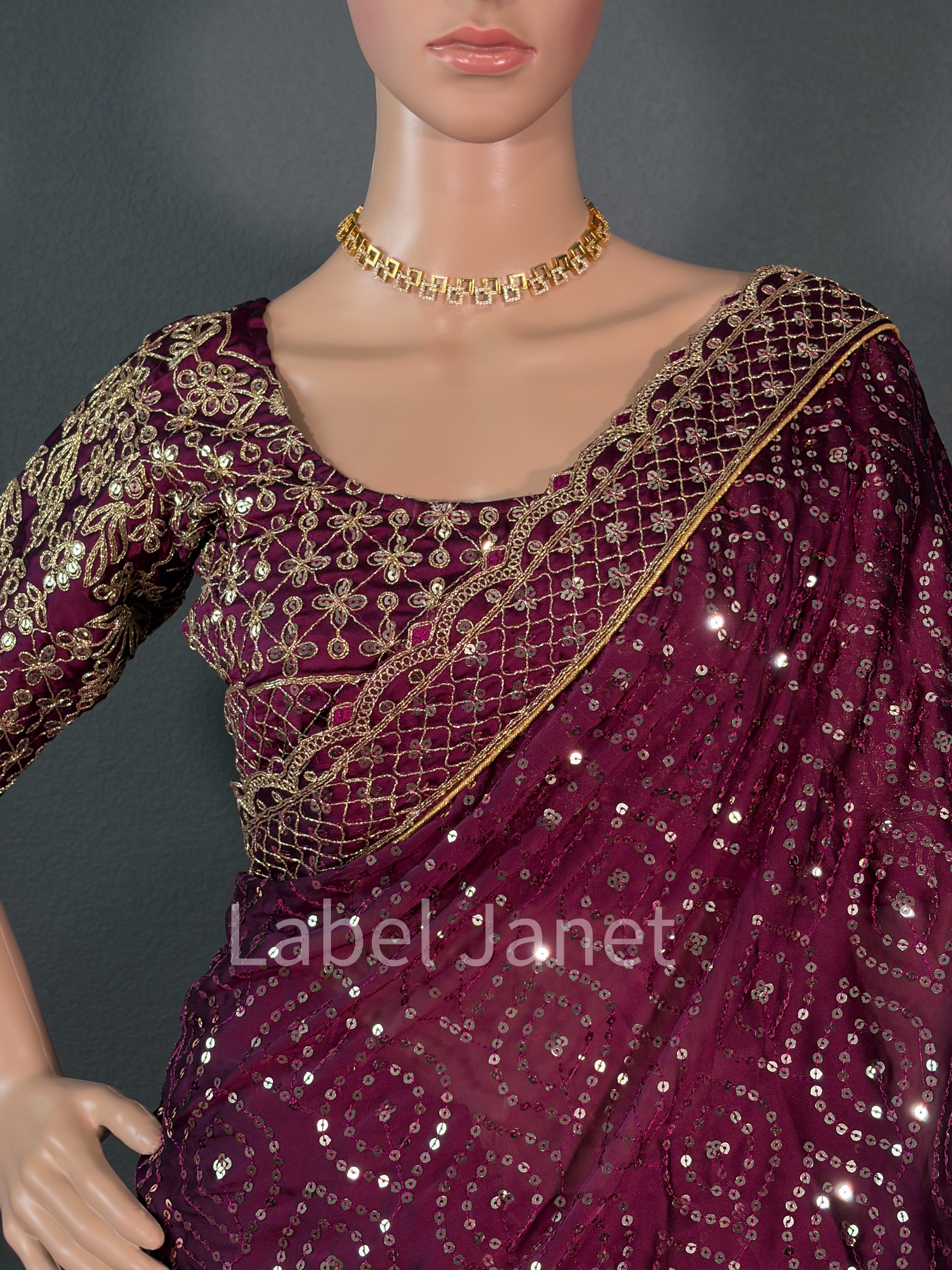 Plum Stardust - Sequin Saree