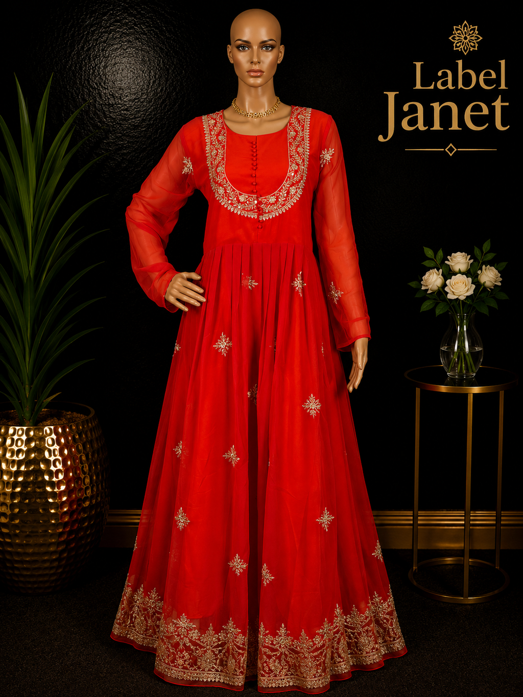 Chandhini - Orange Anarkali Gown for women (L up to XL)