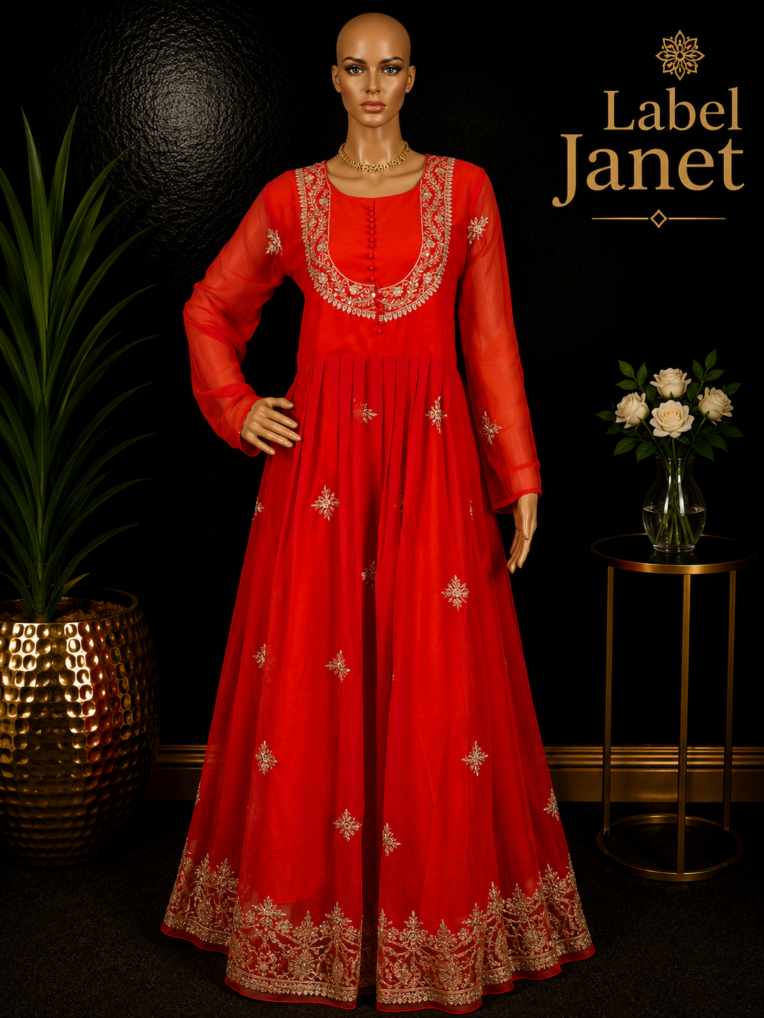 Chandhini - Orange Anarkali Gown for women (L up to XL)