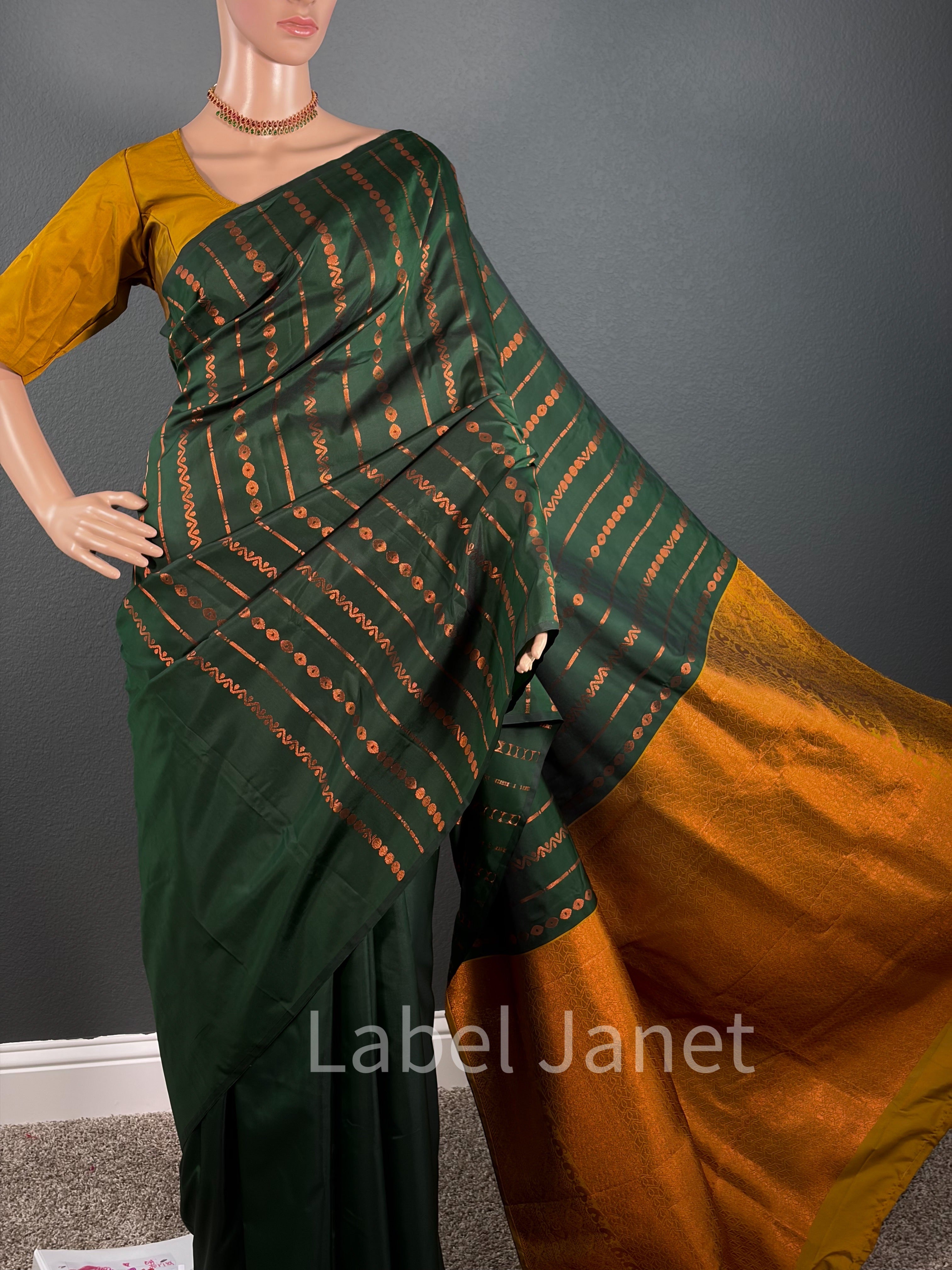Green Kanjipuram soft silk saree with stitched Blouse | Traditional Wear | Pattu  | Indian Saree