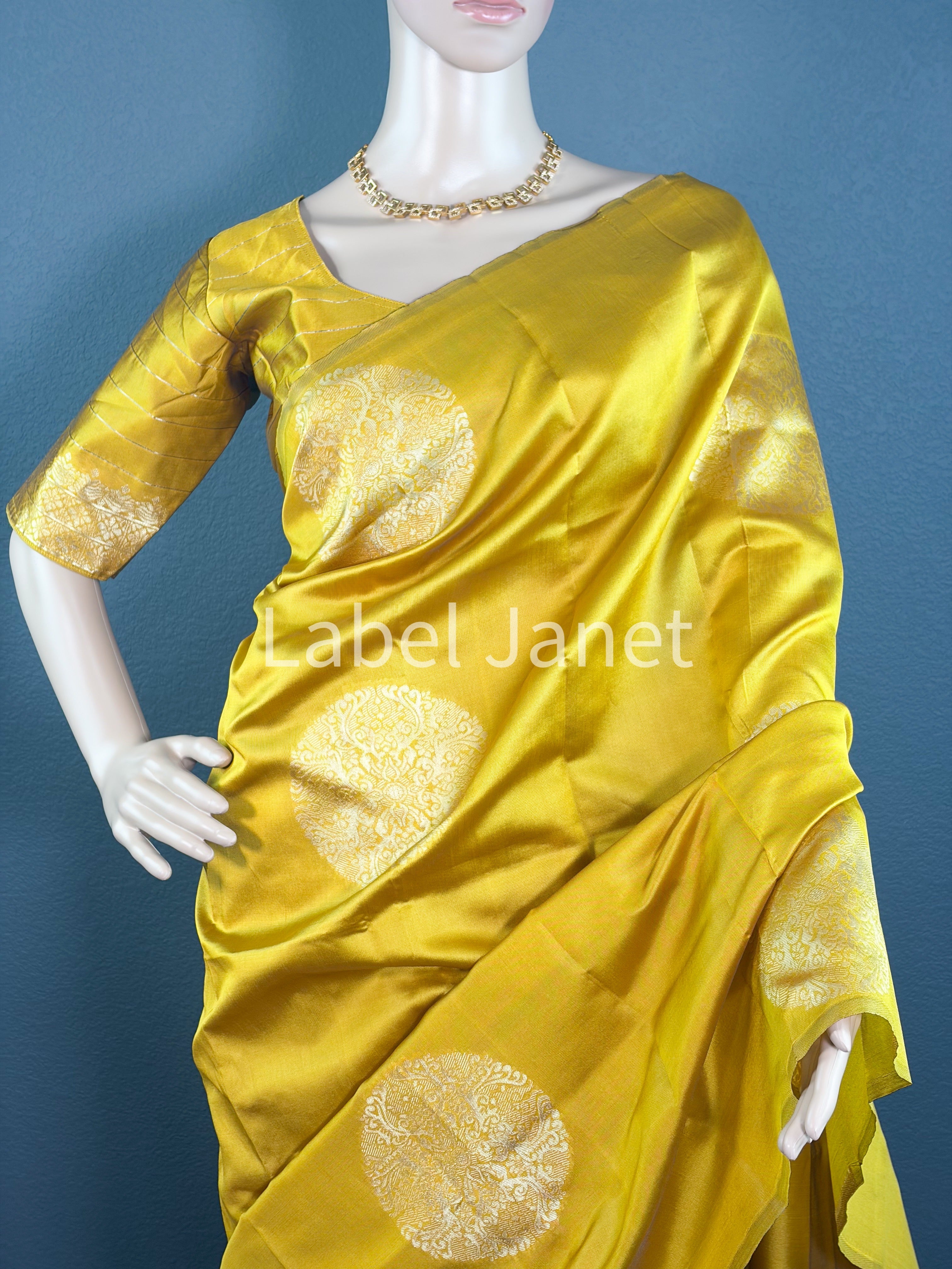 Banarasi Soft Silk Saree with Stitched Blouse | Alterable (36" -42")