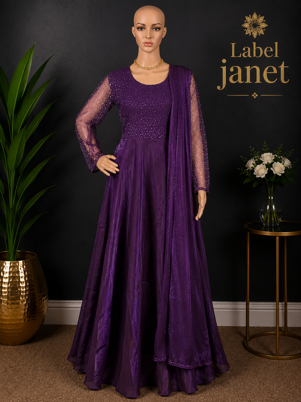Royal Amethyst shimmer- Long gown with Dhuppatta & Belt (M up to L)(L up to XL)
