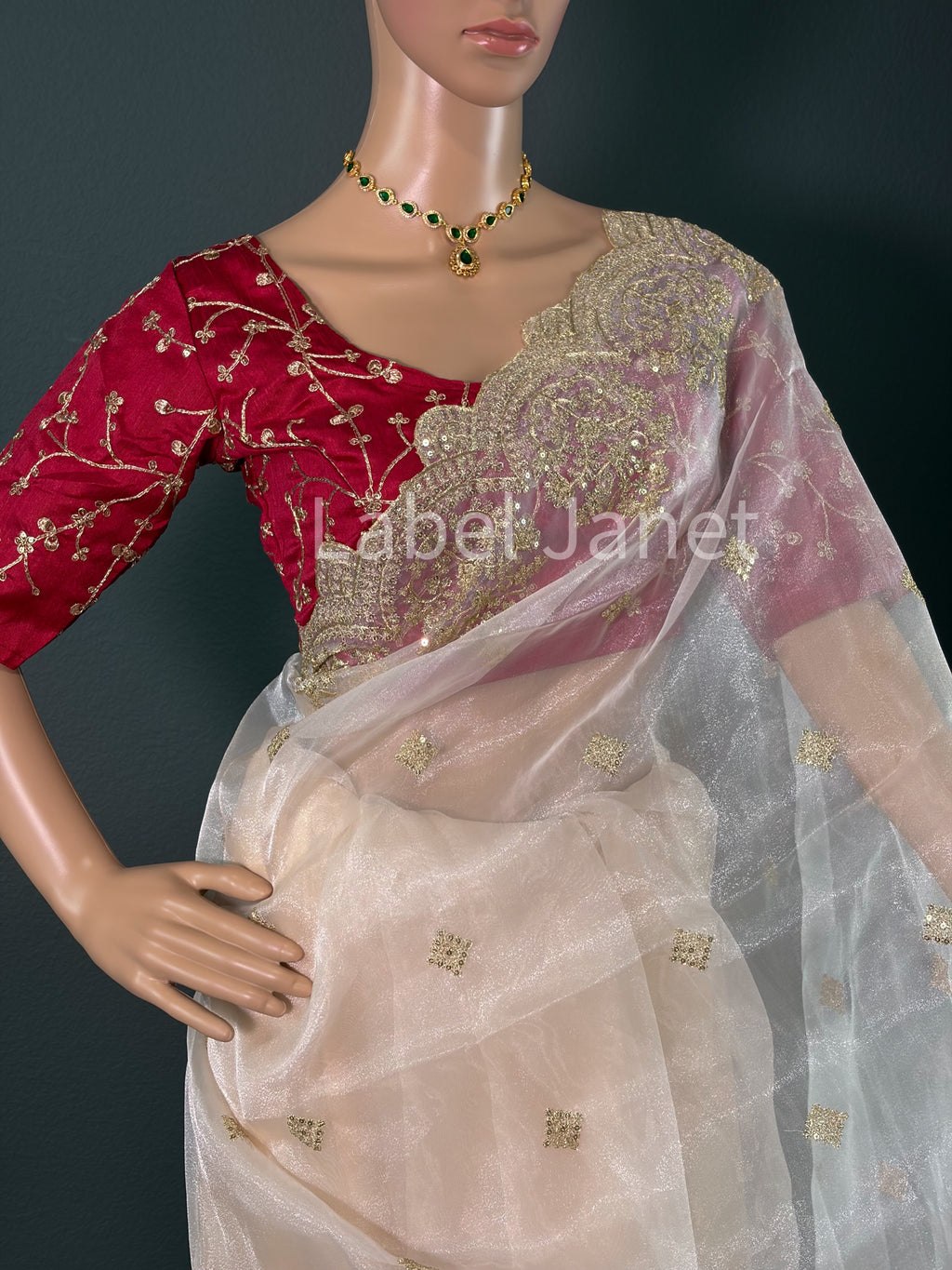Maharani Mist - Party wear organza netted saree with blouse