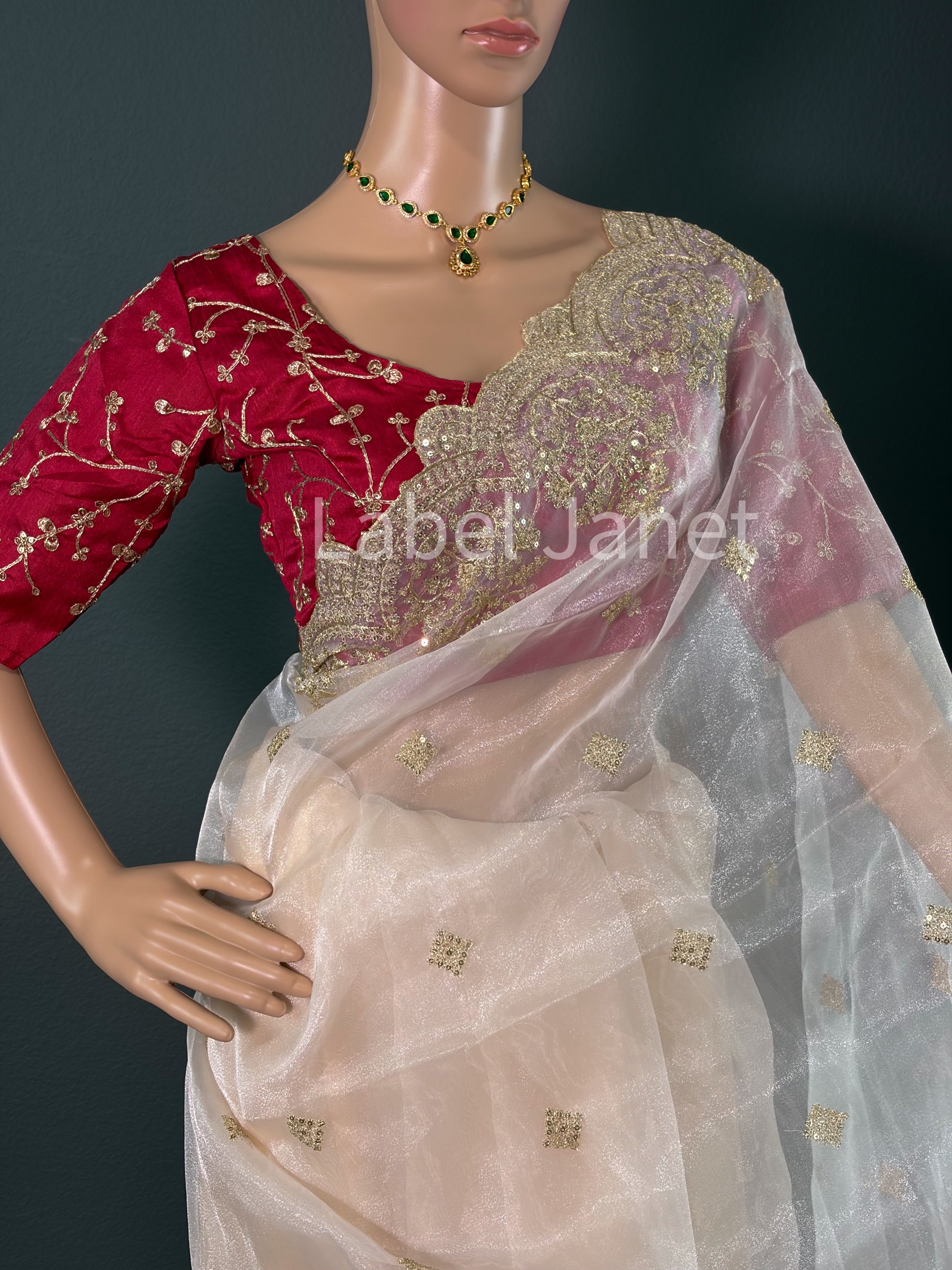 Maharani Mist - Party wear organza netted saree with blouse