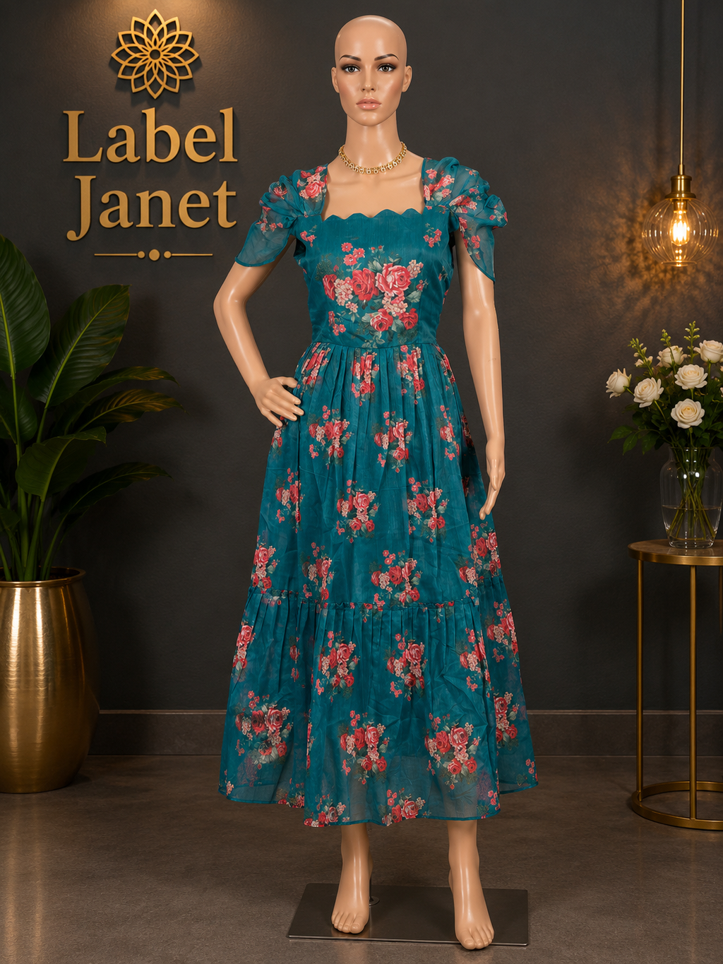 Teal Bloom Breeze - Soft Cotton Maxi dress (M up to L)