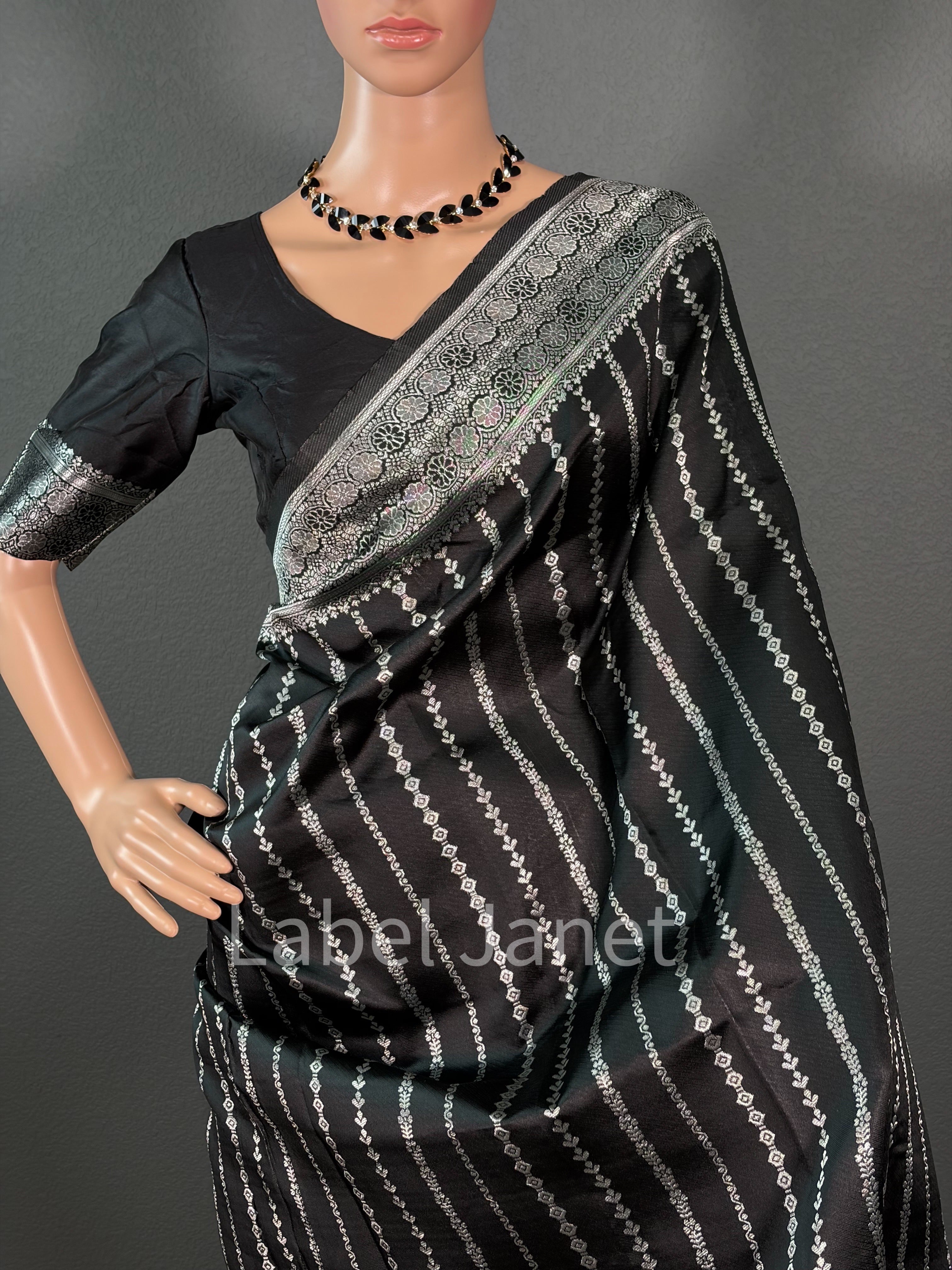 Black Magic Wave - Black Banarasi Saree