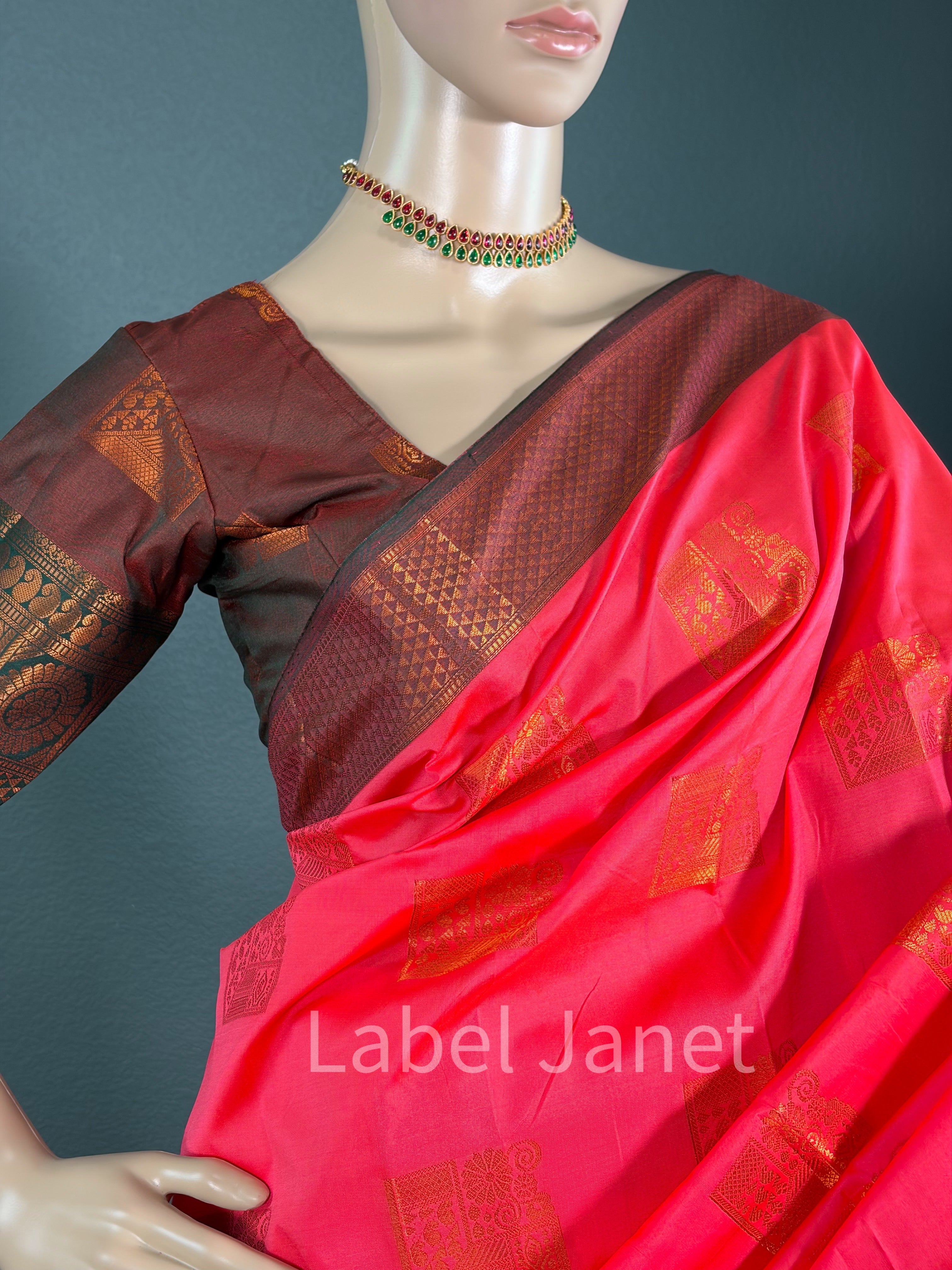 Bright Pink Kanjipuram Silk Saree with Stitched Blouse (34-42")