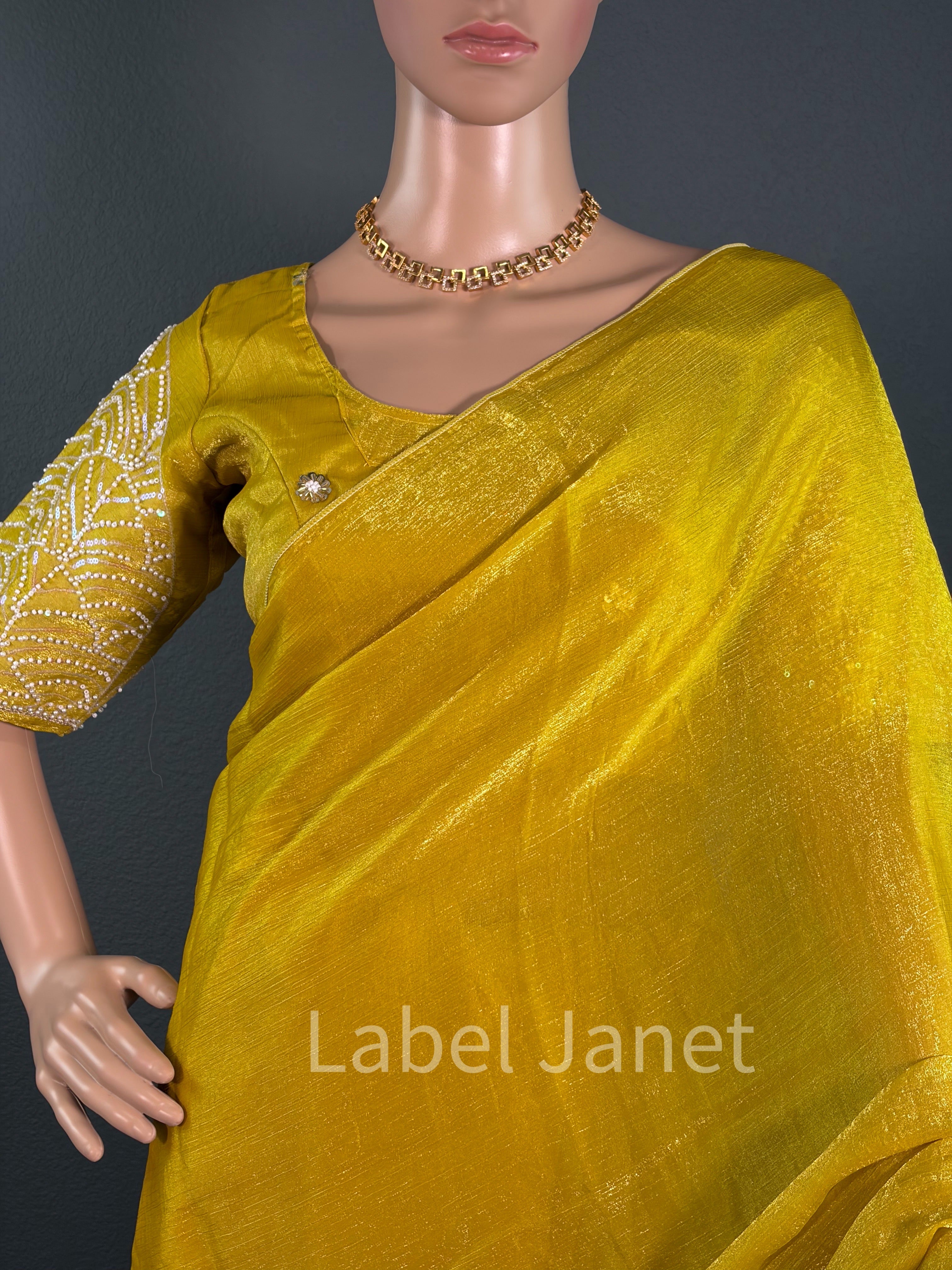 Lemon Drop Pearl - Yellow Plain Saree