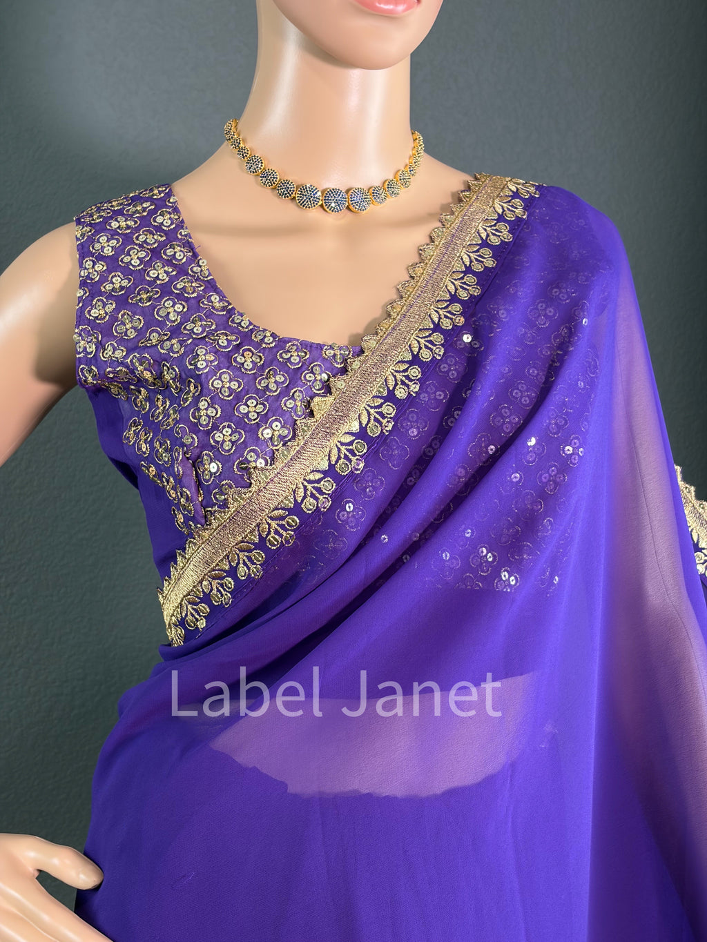 Majestic Couture - Violet Plain saree