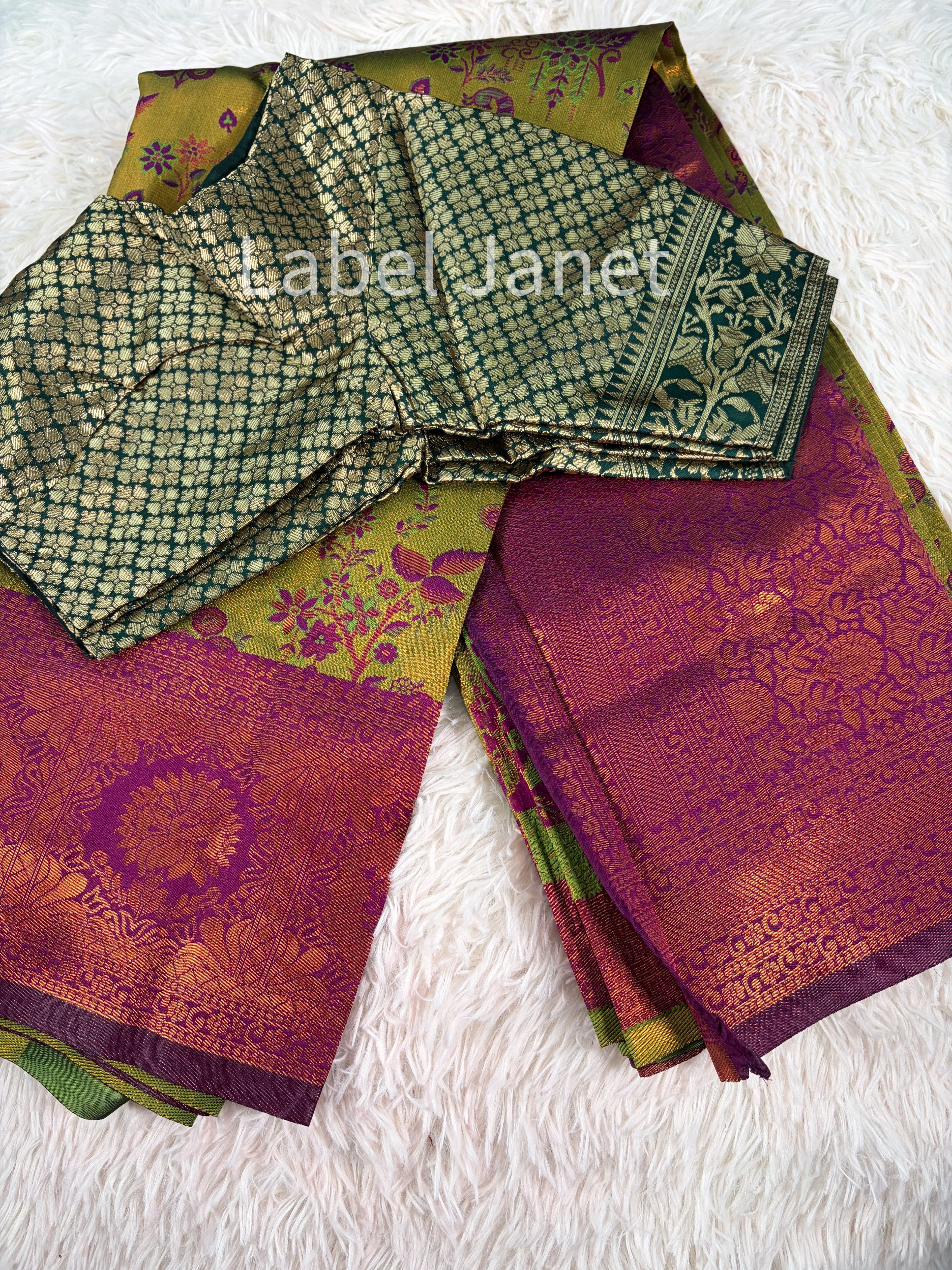 Green Kanjipuram  Soft Silk Saree with Stitched Blouse | Easy Wear | Indian Saree