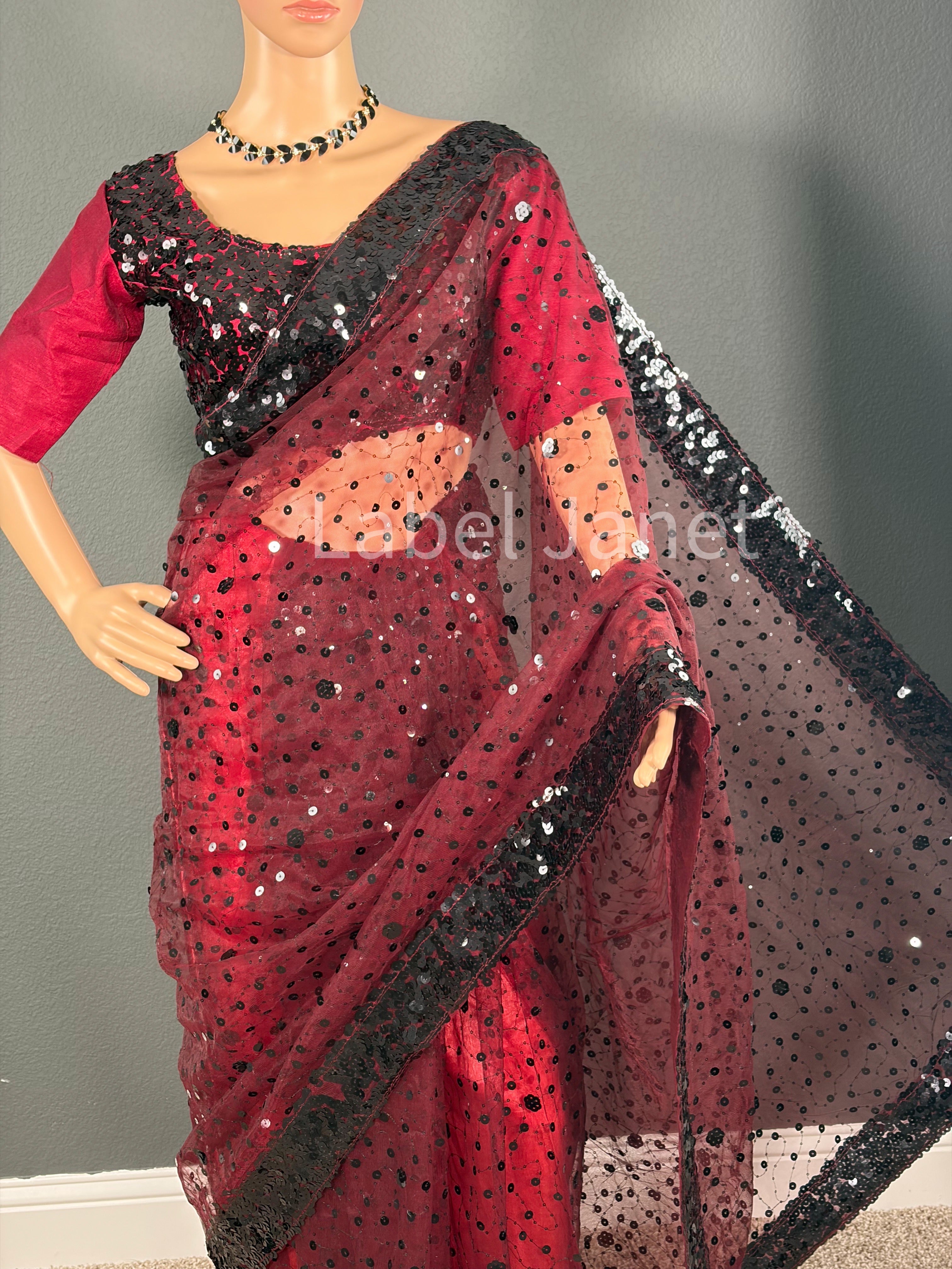 Fancy Hologram Sequence Net Saree with Stitched Blouse | Party wear | Alterable (36" - 42")