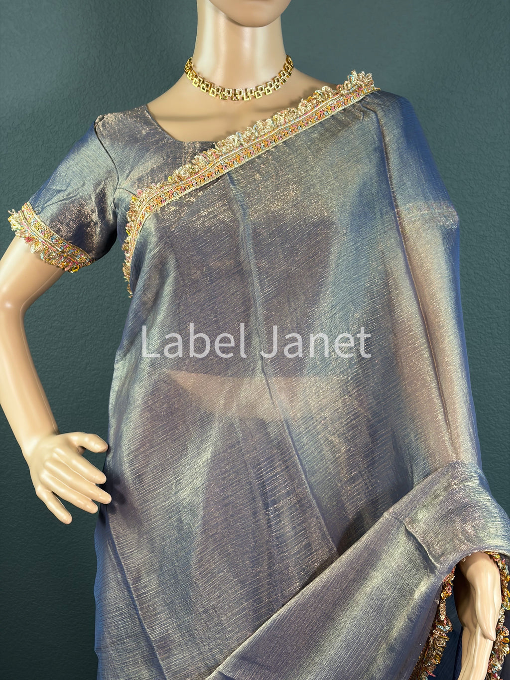Grey Rainbow Glow - Plain space silk saree