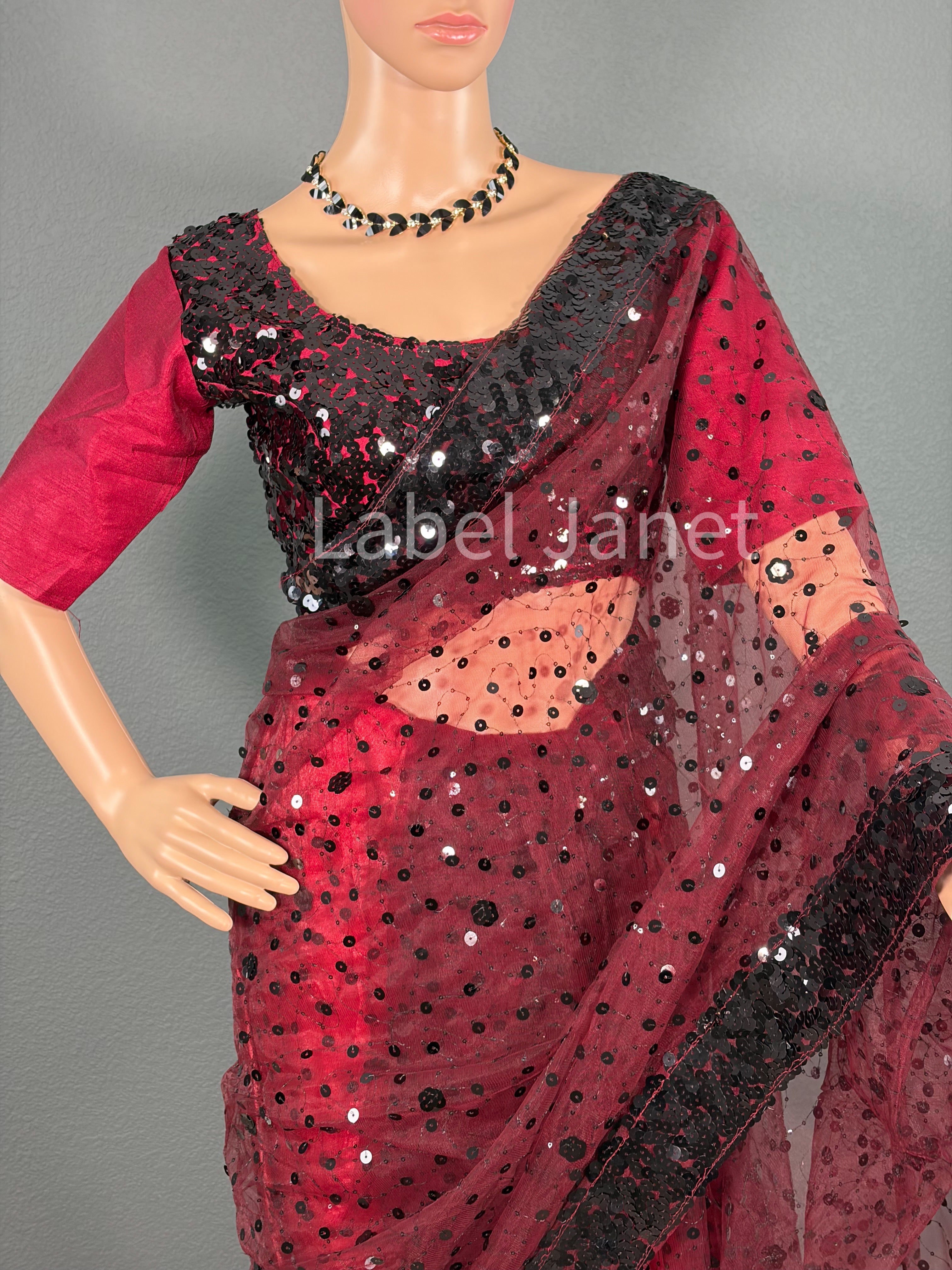 Fancy Hologram Sequence Net Saree with Stitched Blouse | Party wear | Alterable (36" - 42")
