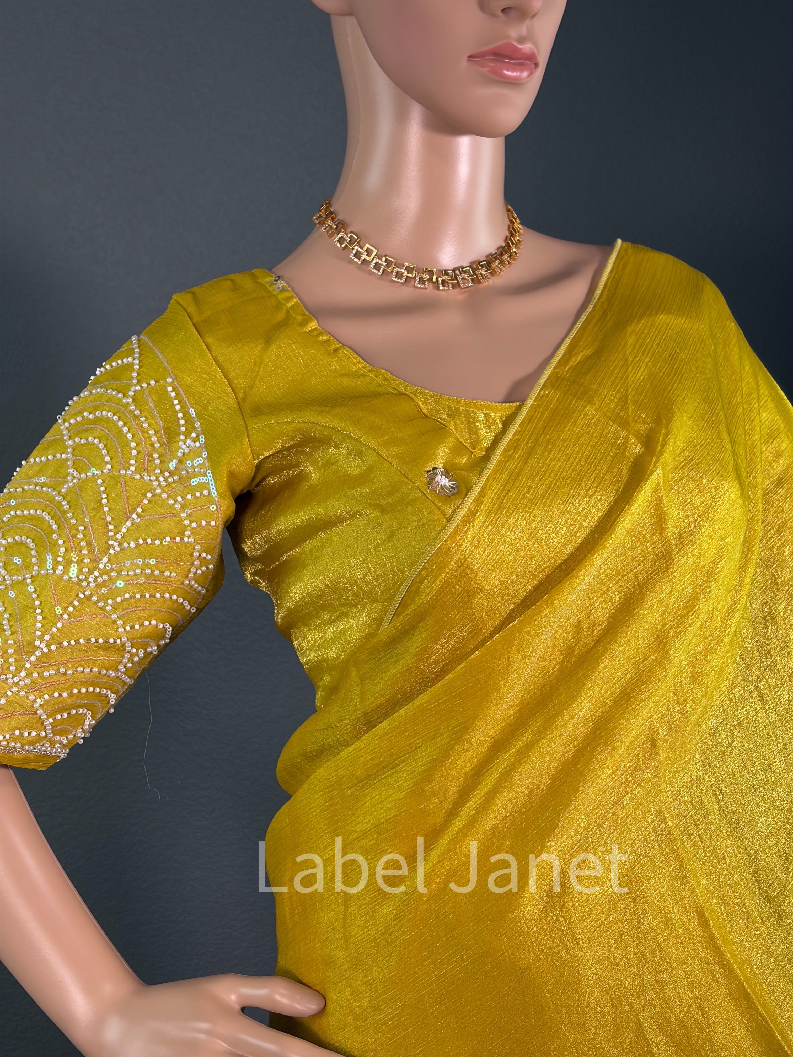 Lemon Drop Pearl - Yellow Plain Saree