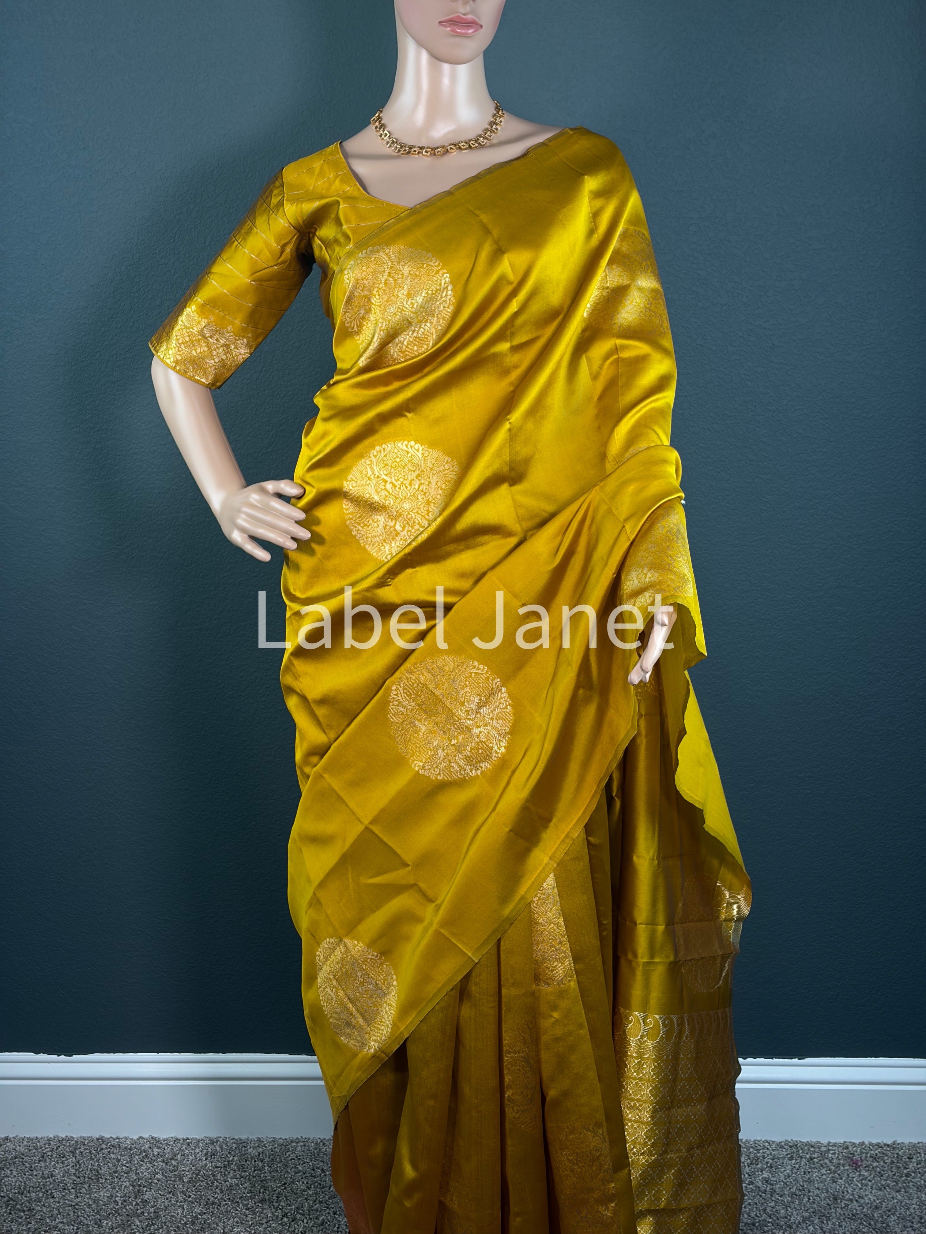 Banarasi Soft Silk Saree with Stitched Blouse | Alterable (36" -42")