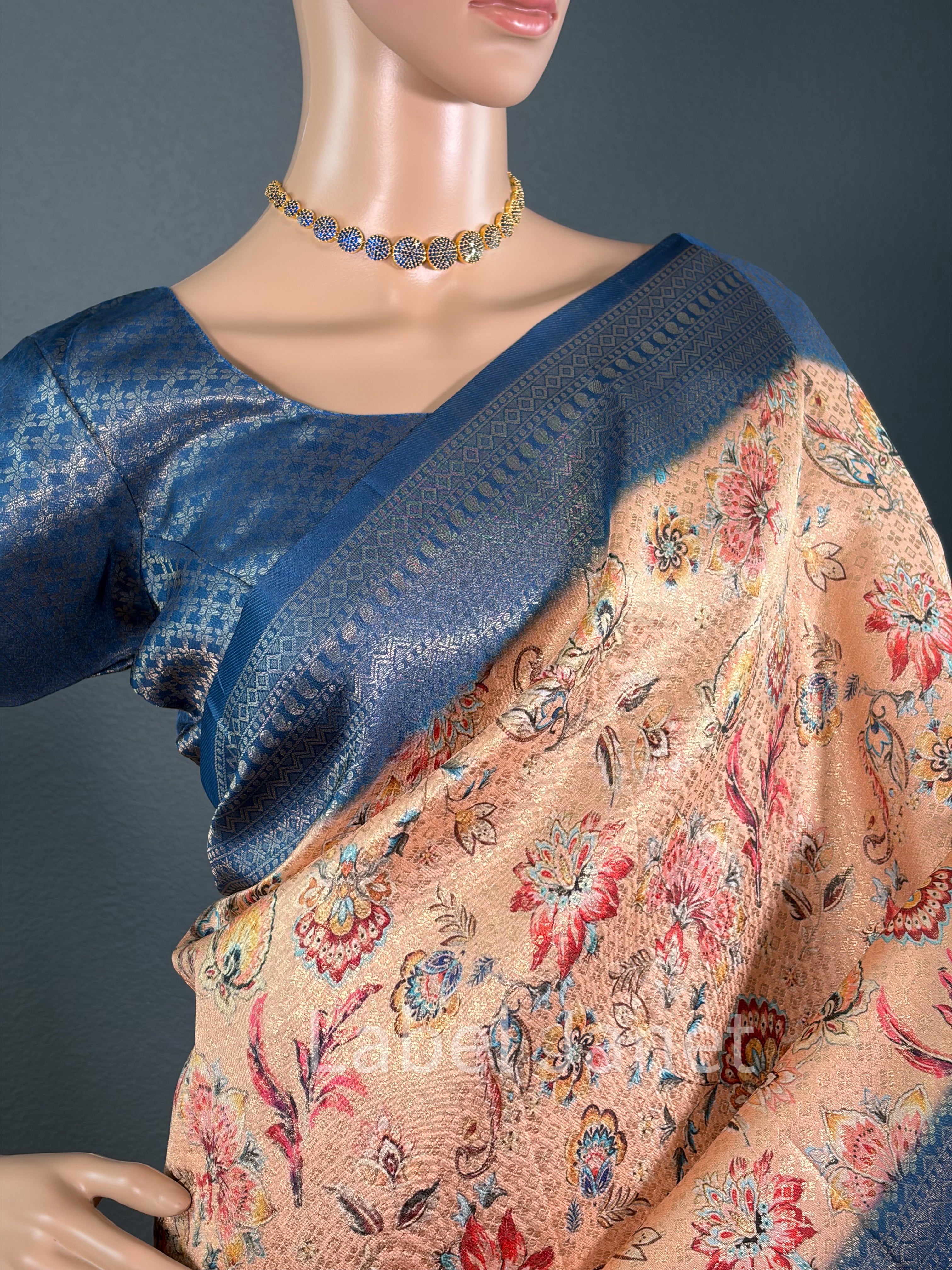 Beige Soft Silk Saree with Stitched Blouse (36" - 42")