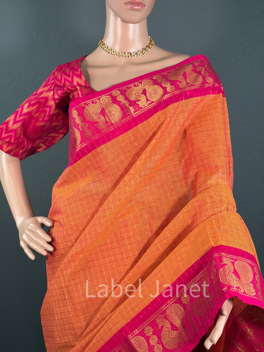 Mango Mirage - Orange chettinadu cotton saree with blouse