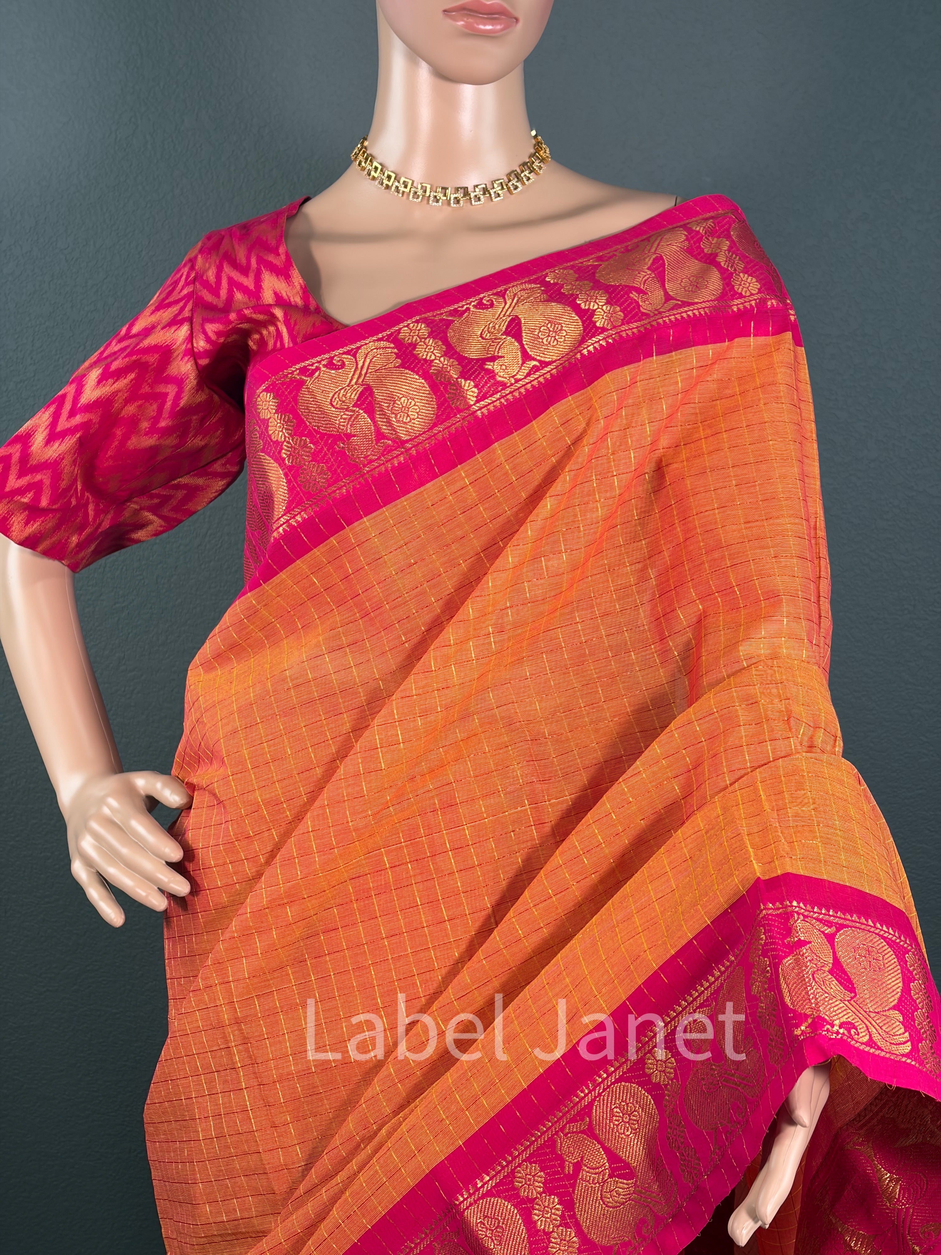 Mango Mirage - Orange chettinadu cotton saree with blouse