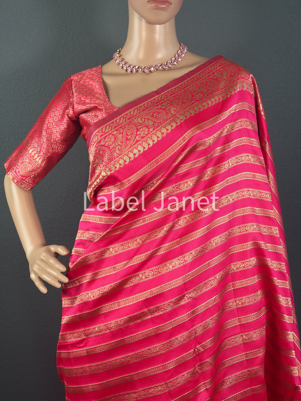 Pink Aura Striped Saree - Banarasi Silk Saree with Blouse