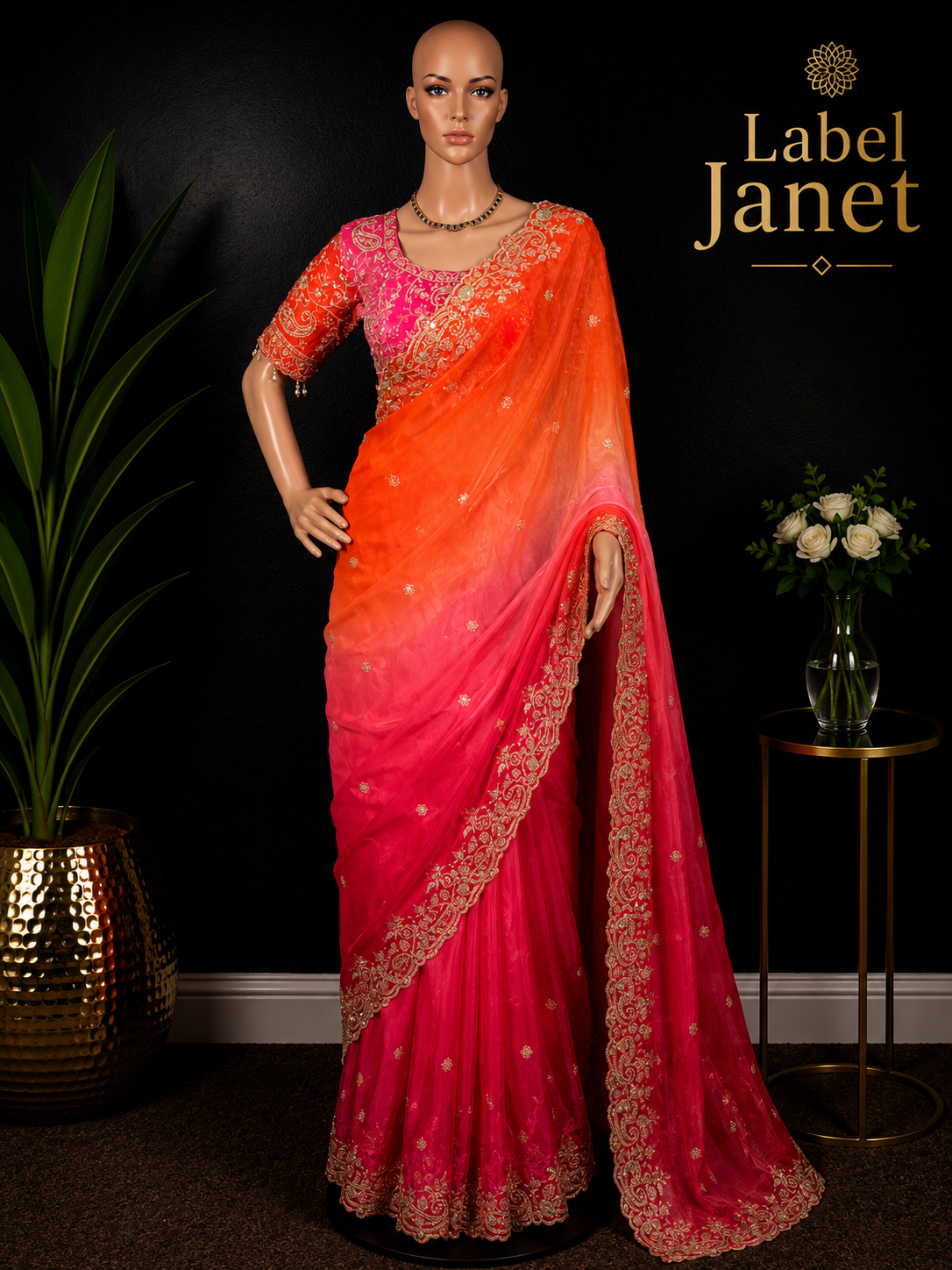 Coral Queen - Soft Shimmer Tissue Silk Saree with Blouse (34" - 44")