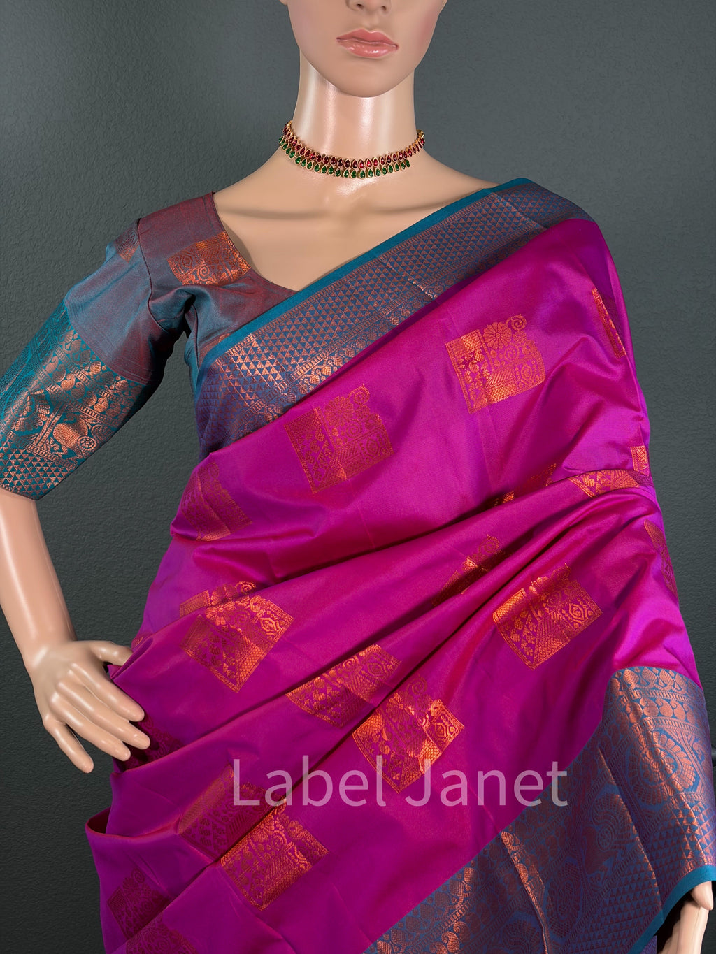Pink Lotus Motif Silk - Kota silk saree with blouse